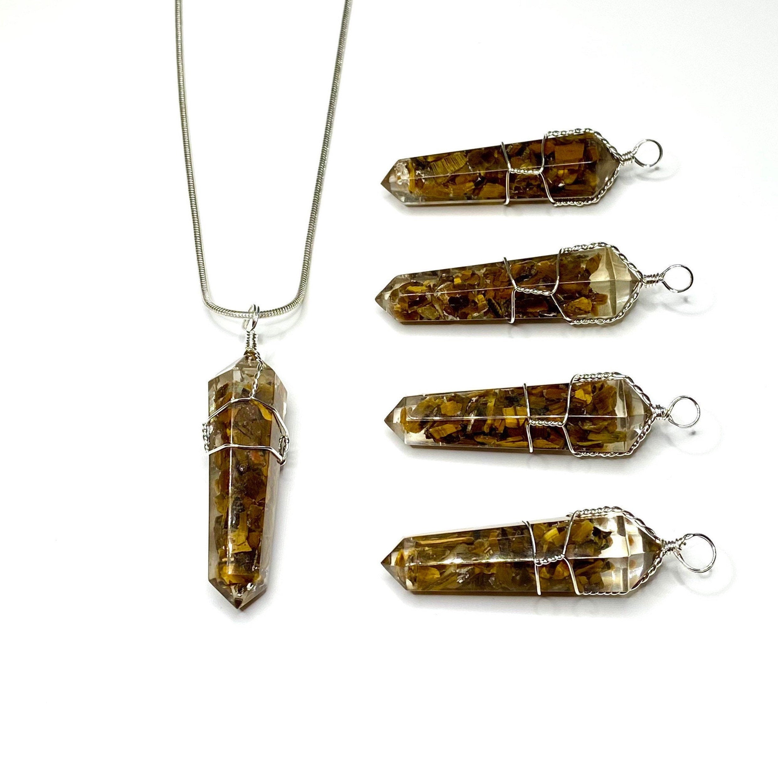Tigers Eye in Orgonite Coil Wrapped Pendant Necklace