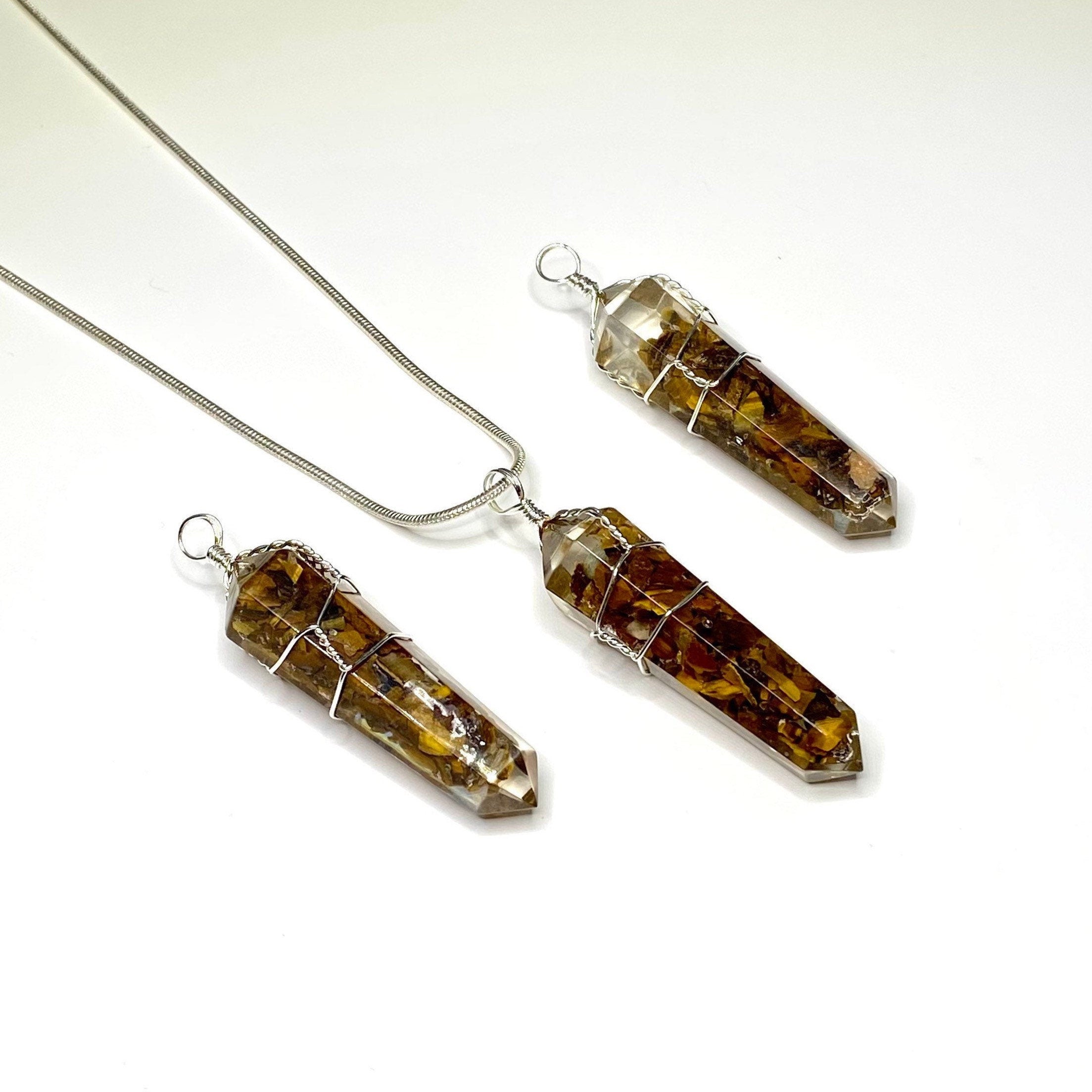 Tigers Eye in Orgonite Coil Wrapped Pendant Necklace