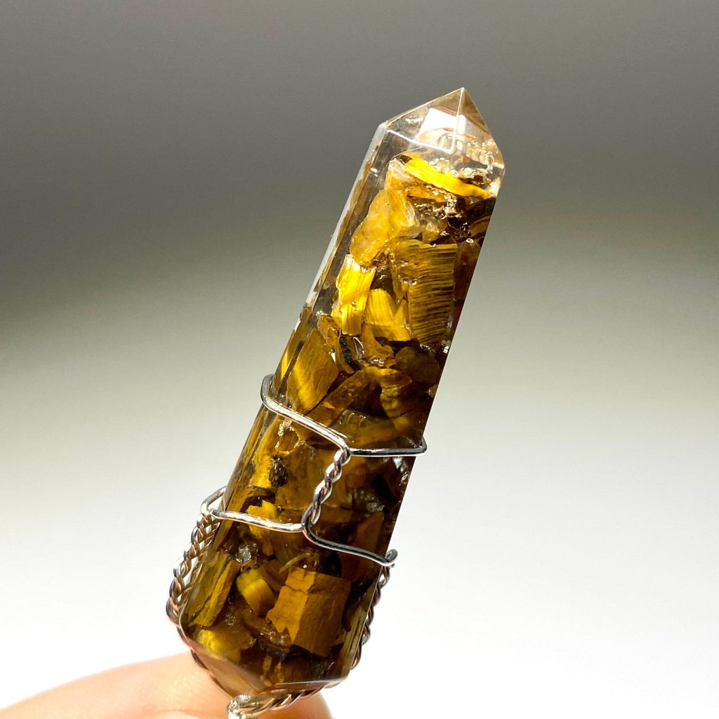 Tigers Eye in Orgonite Coil Wrapped Pendant Necklace