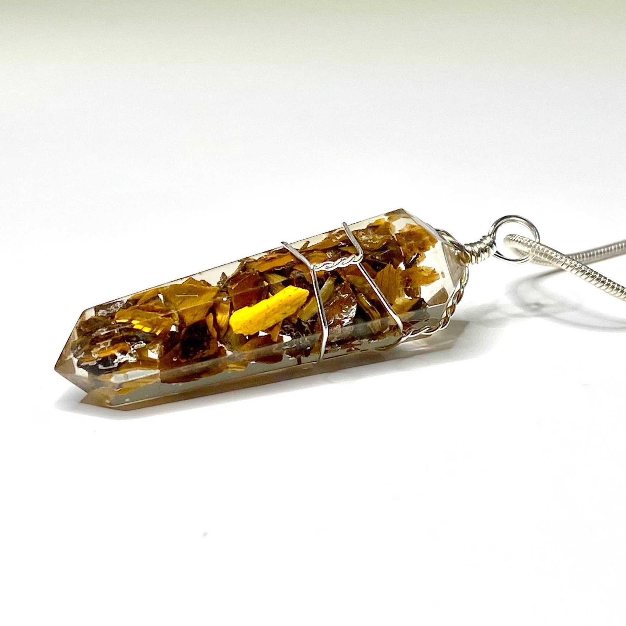 Tigers Eye in Orgonite Coil Wrapped Pendant Necklace