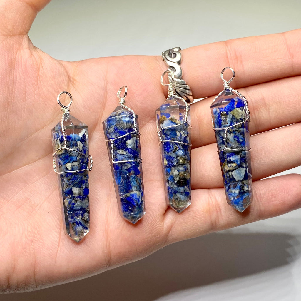 Lapis Lazuli in Orgonite Wire Wrapped Pendant Necklace