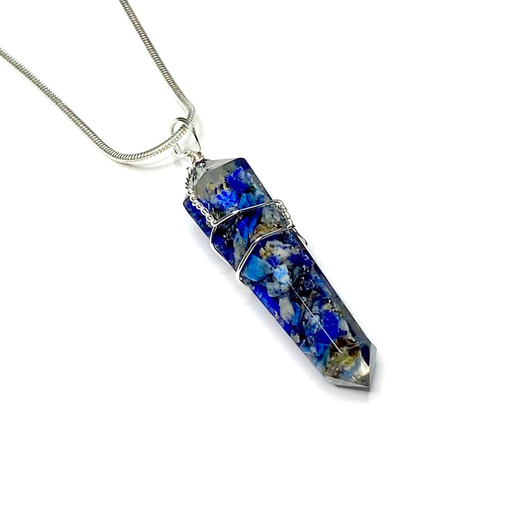 Lapis Lazuli in Orgonite Wire Wrapped Pendant Necklace