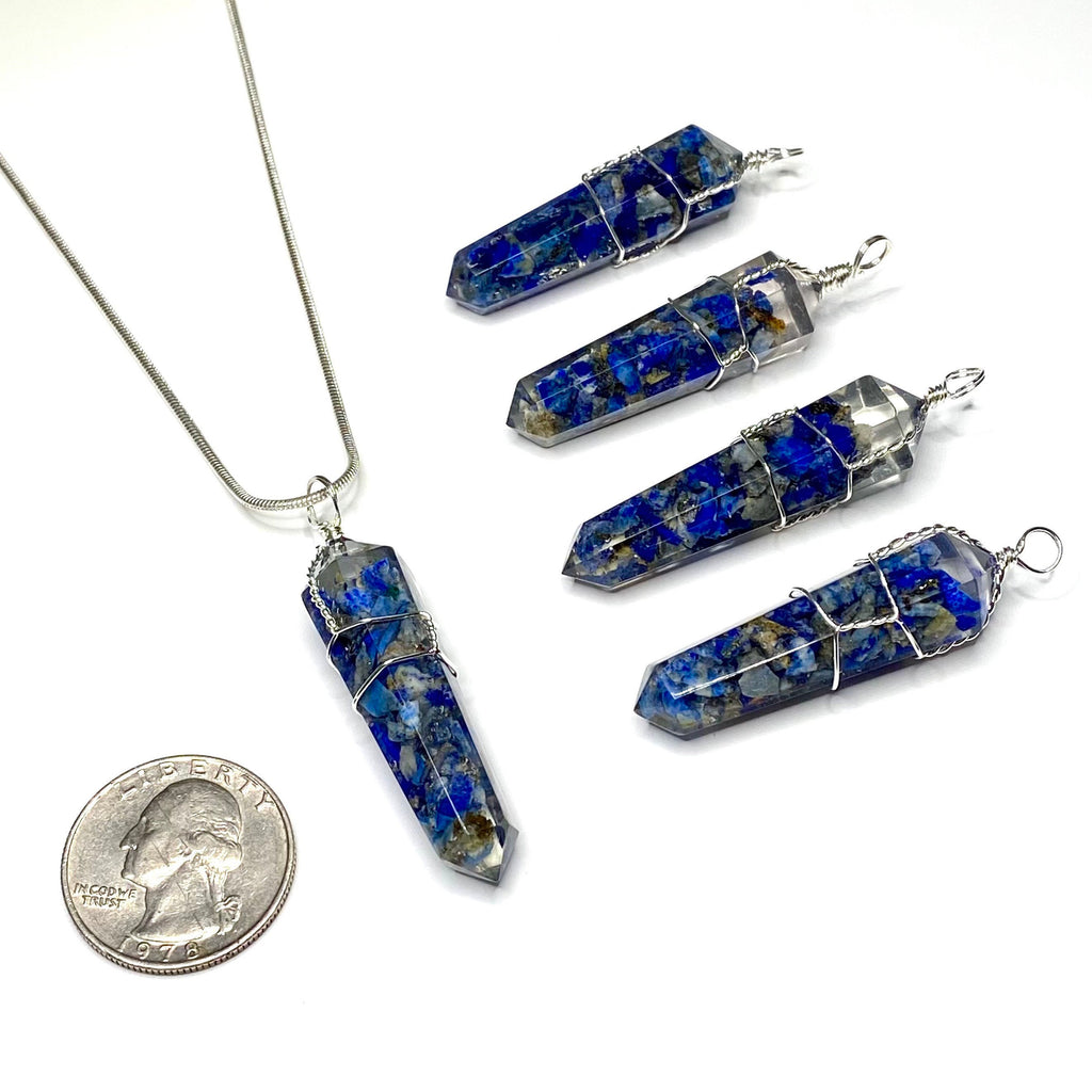Lapis Lazuli in Orgonite Wire Wrapped Pendant Necklace