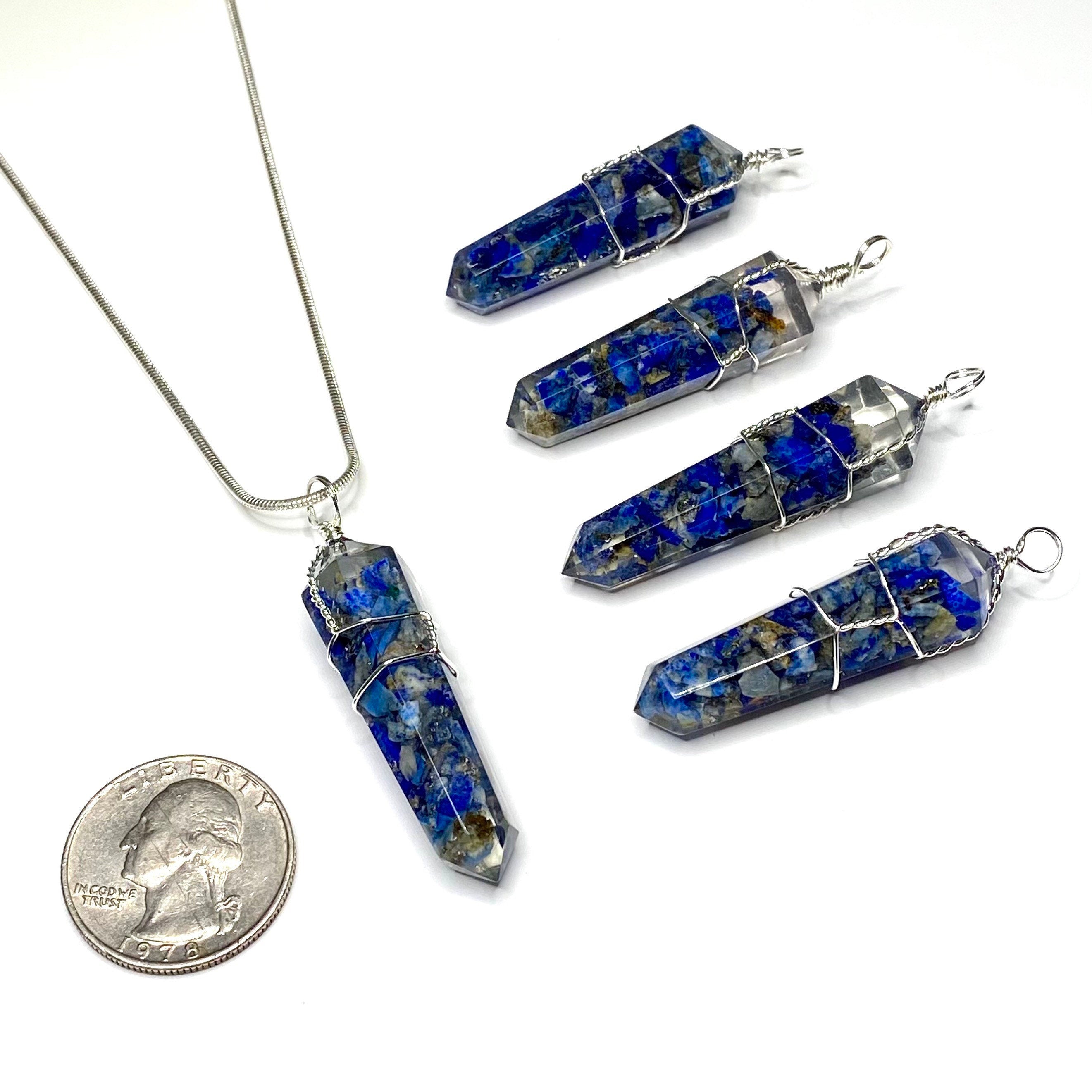 Lapis Lazuli in Orgonite Wire Wrapped Pendant Necklace