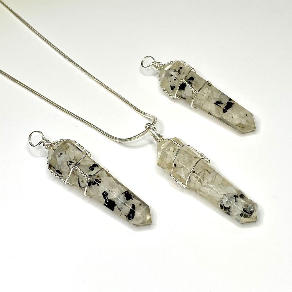 Moonstone in Orgonite Wire Wrapped Pendant Necklace