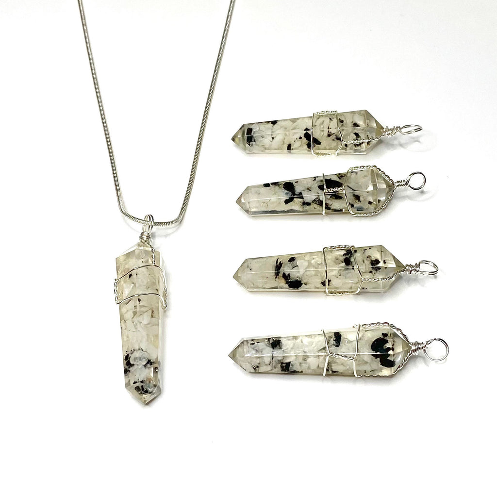 Moonstone in Orgonite Wire Wrapped Pendant Necklace