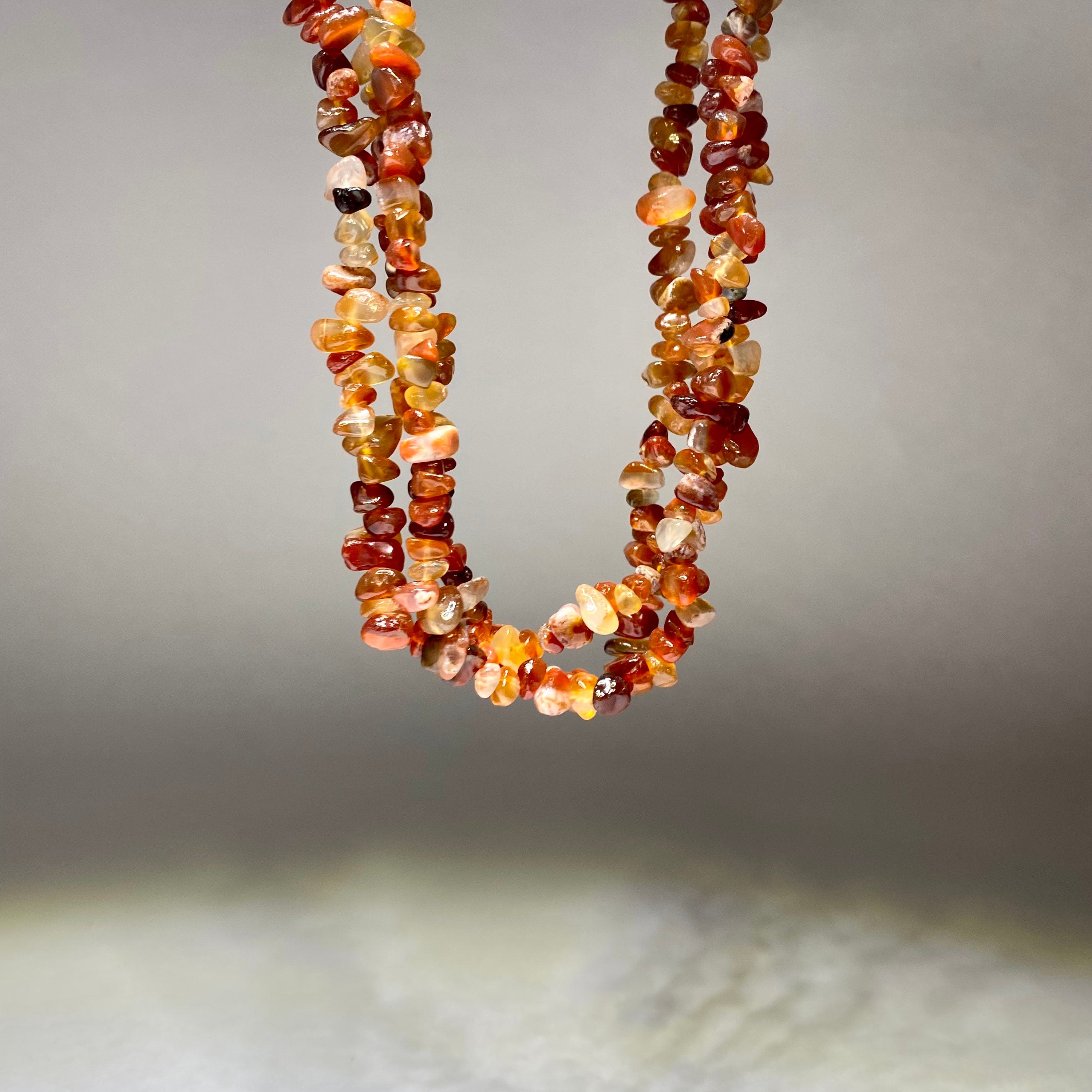 Long Carnelian Crystal Necklace, 36 Inch Gemstone Chips Necklace