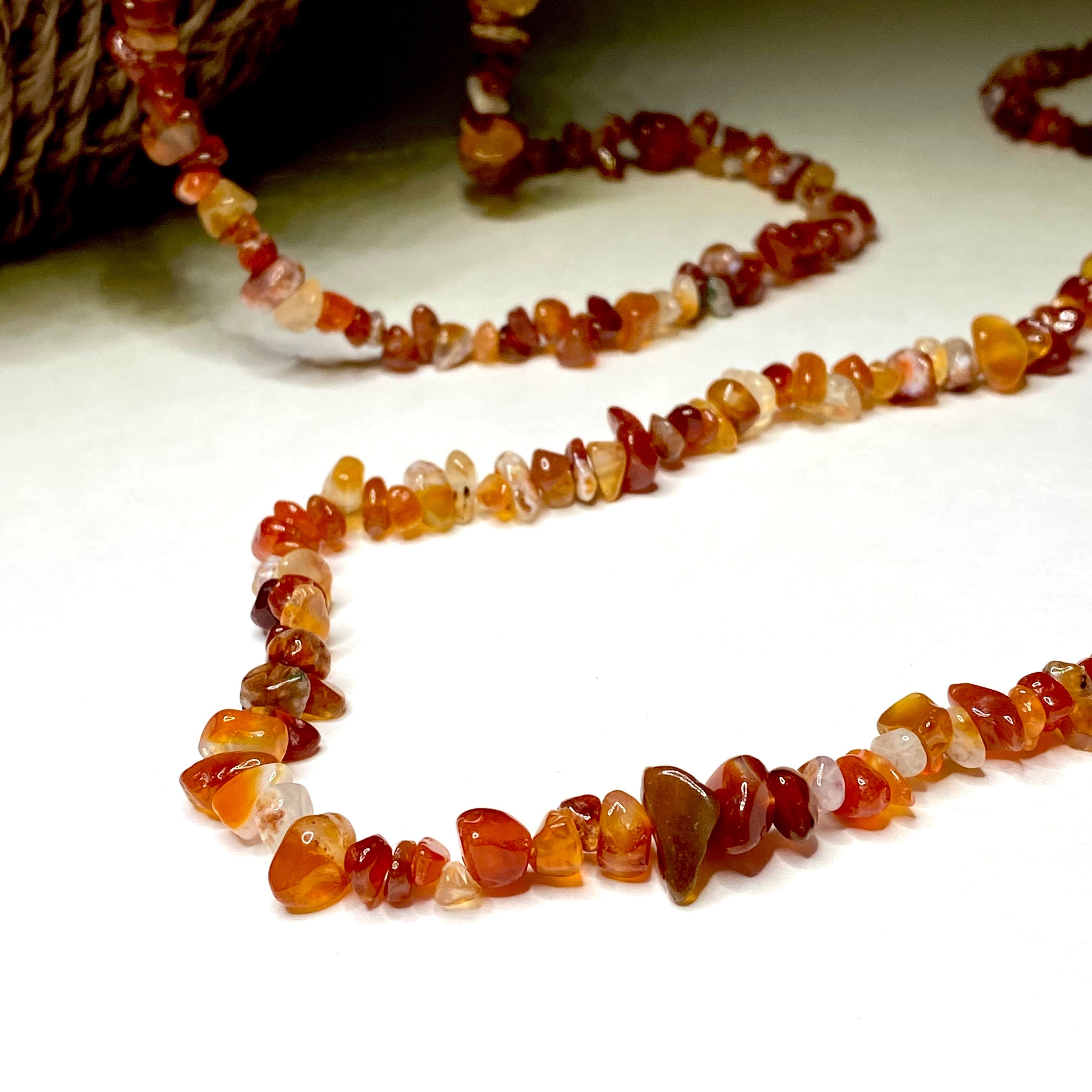 Long Carnelian Crystal Necklace, 36 Inch Gemstone Chips Necklace