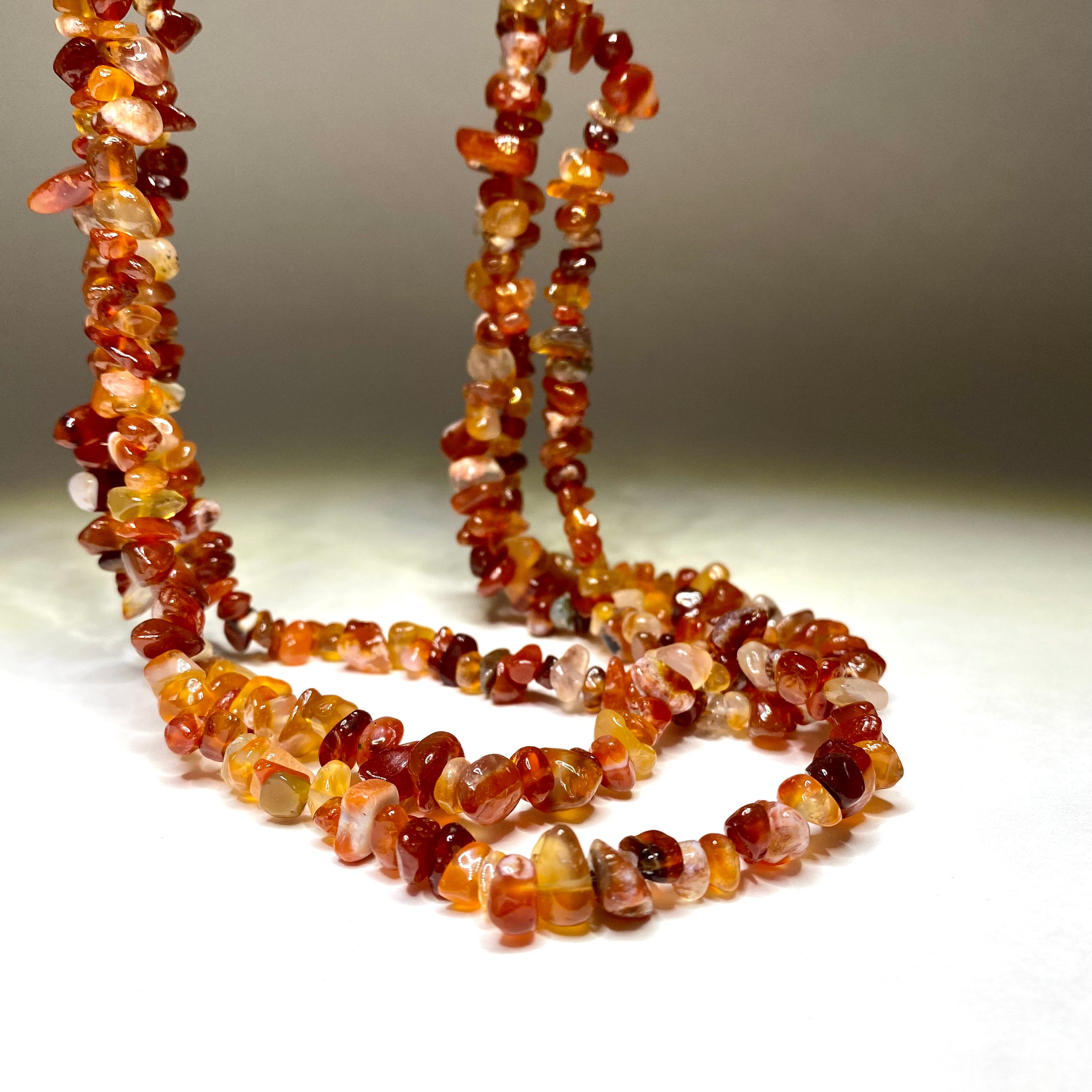 Long Carnelian Crystal Necklace, 36 Inch Gemstone Chips Necklace
