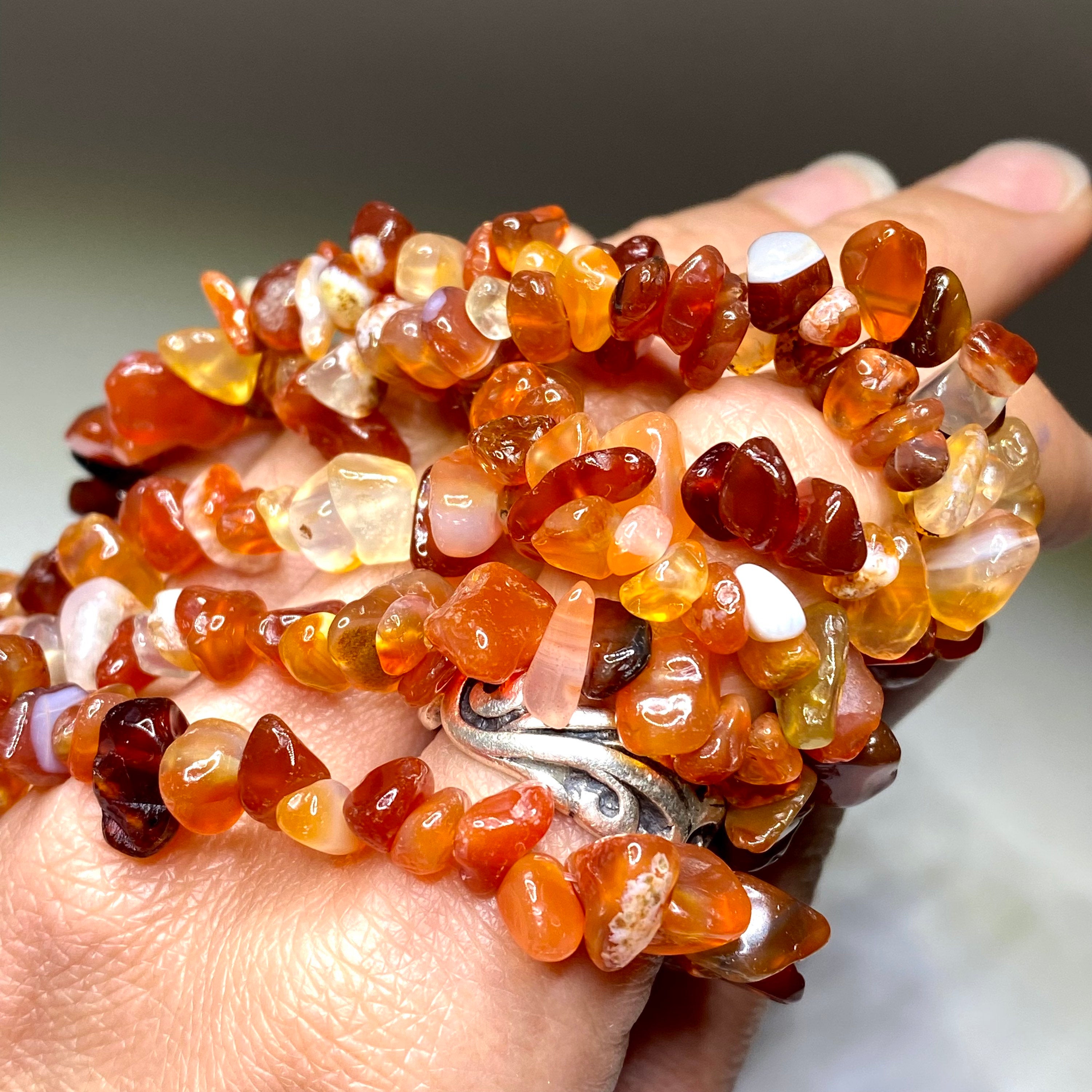 Long Carnelian Crystal Necklace, 36 Inch Gemstone Chips Necklace