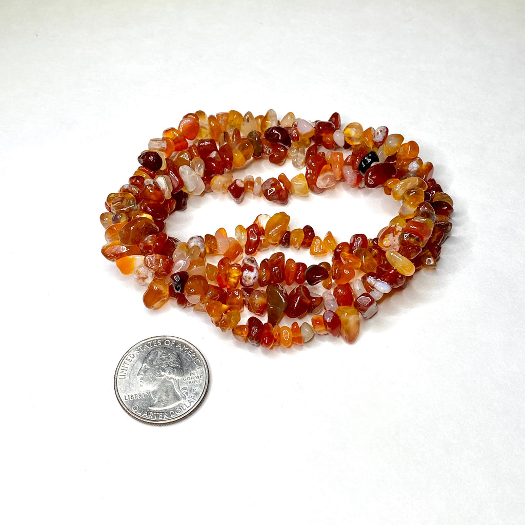 Long Carnelian Crystal Necklace, 36 Inch Gemstone Chips Necklace