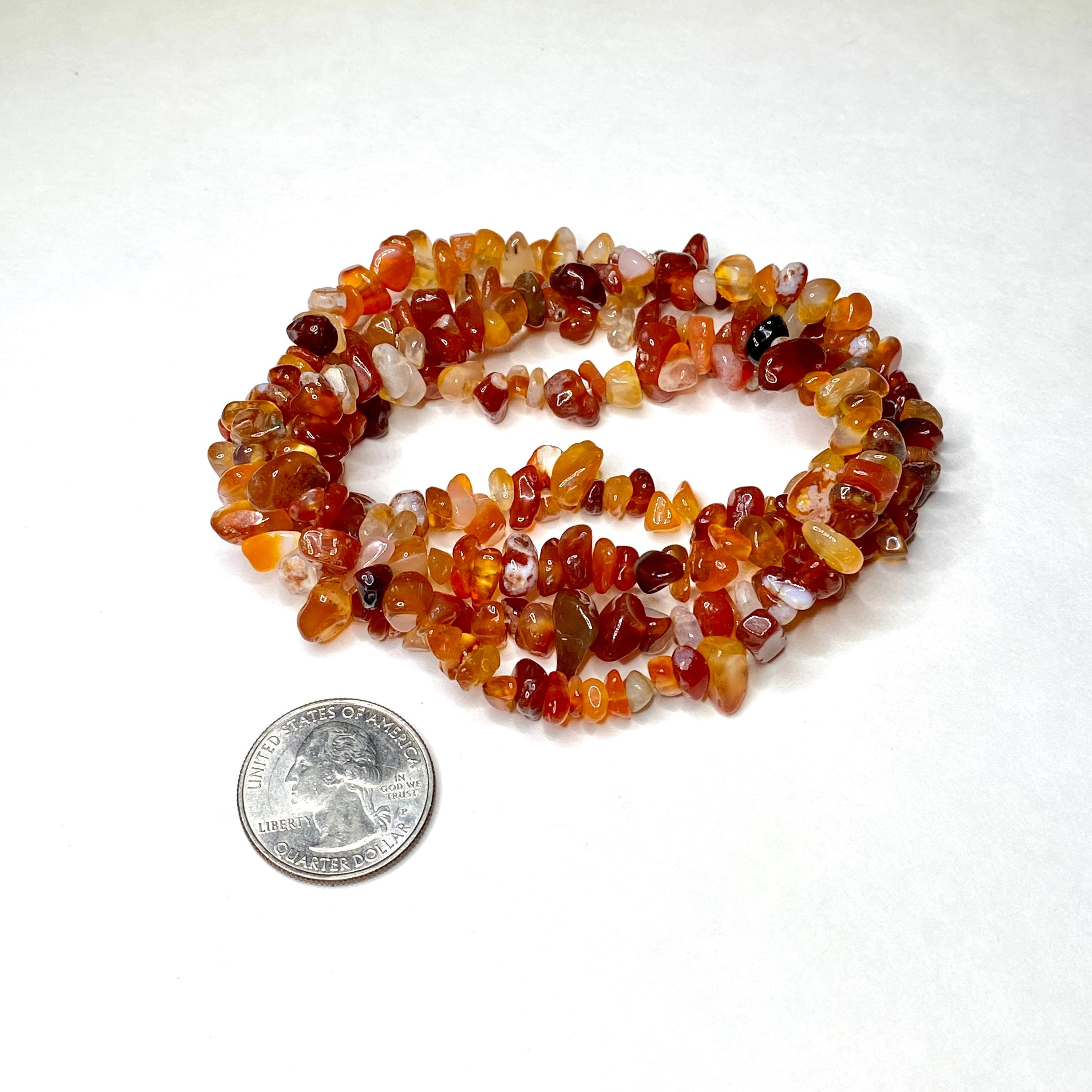 Long Carnelian Crystal Necklace, 36 Inch Gemstone Chips Necklace
