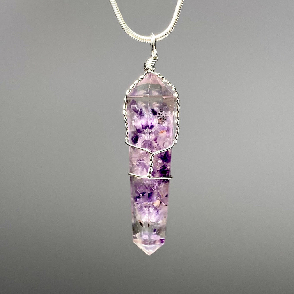 Amethyst in Orgonite Wire Wrapped Pendant Necklace