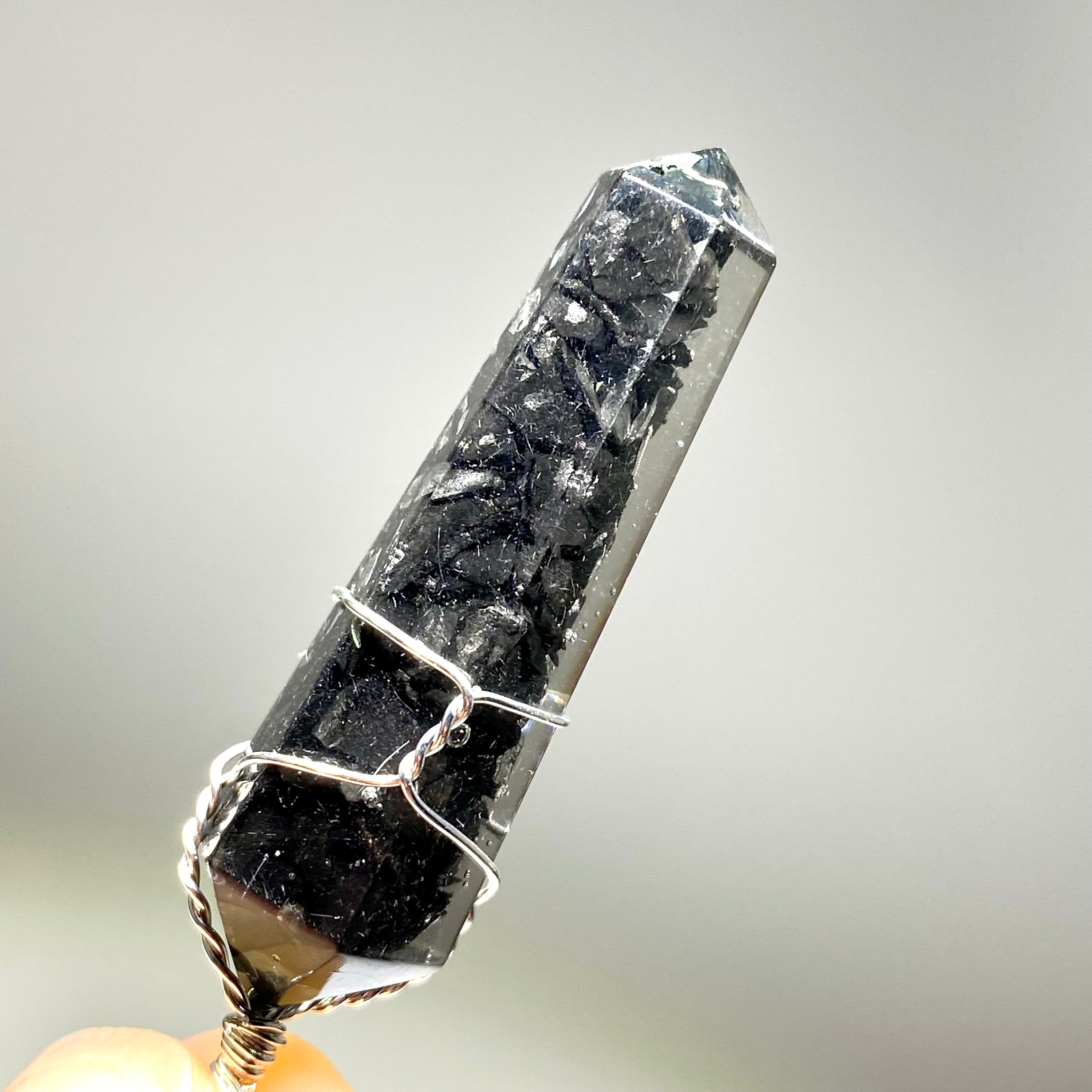 Shungite in Orgonite Wire Wrapped Pendant Necklace