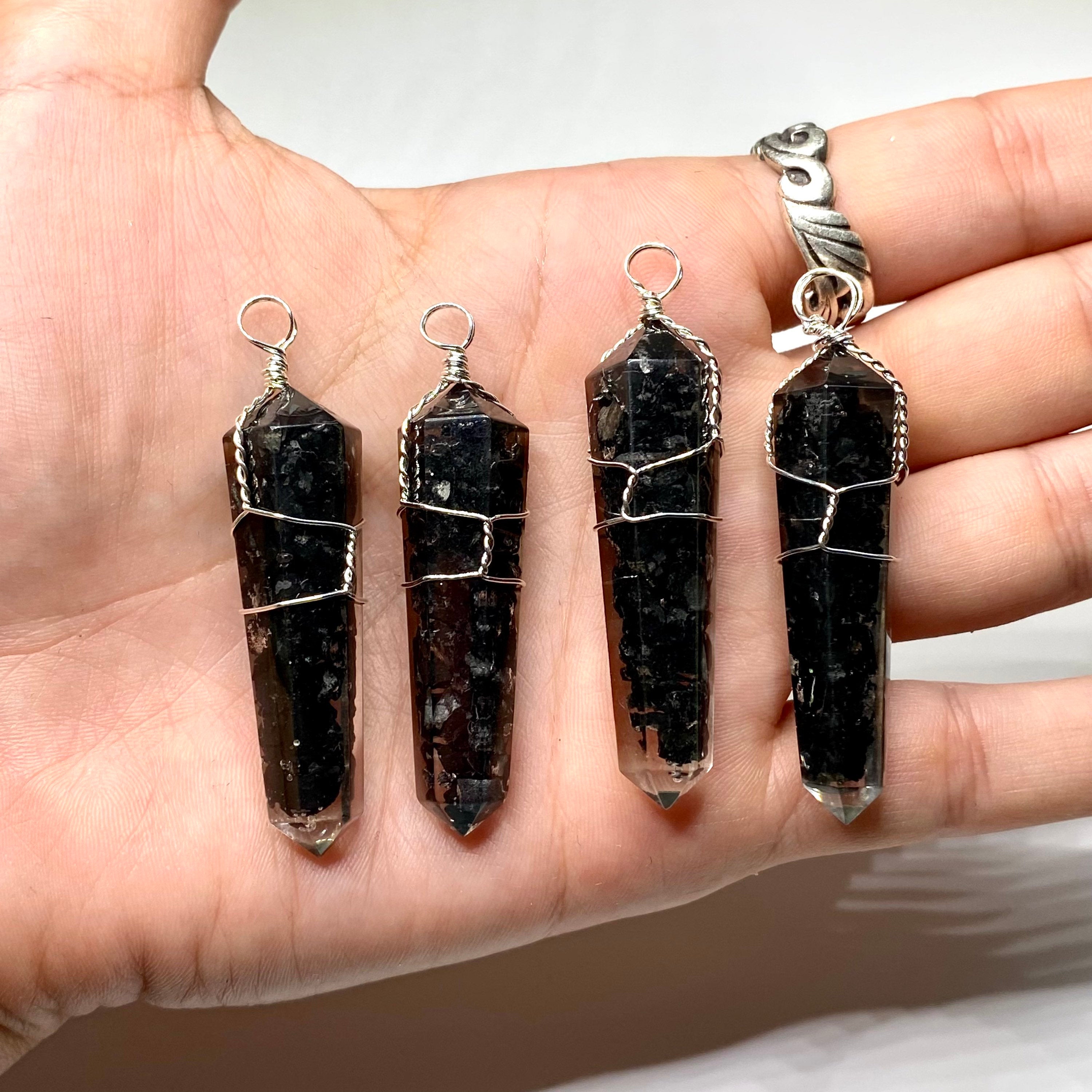 Shungite in Orgonite Wire Wrapped Pendant Necklace