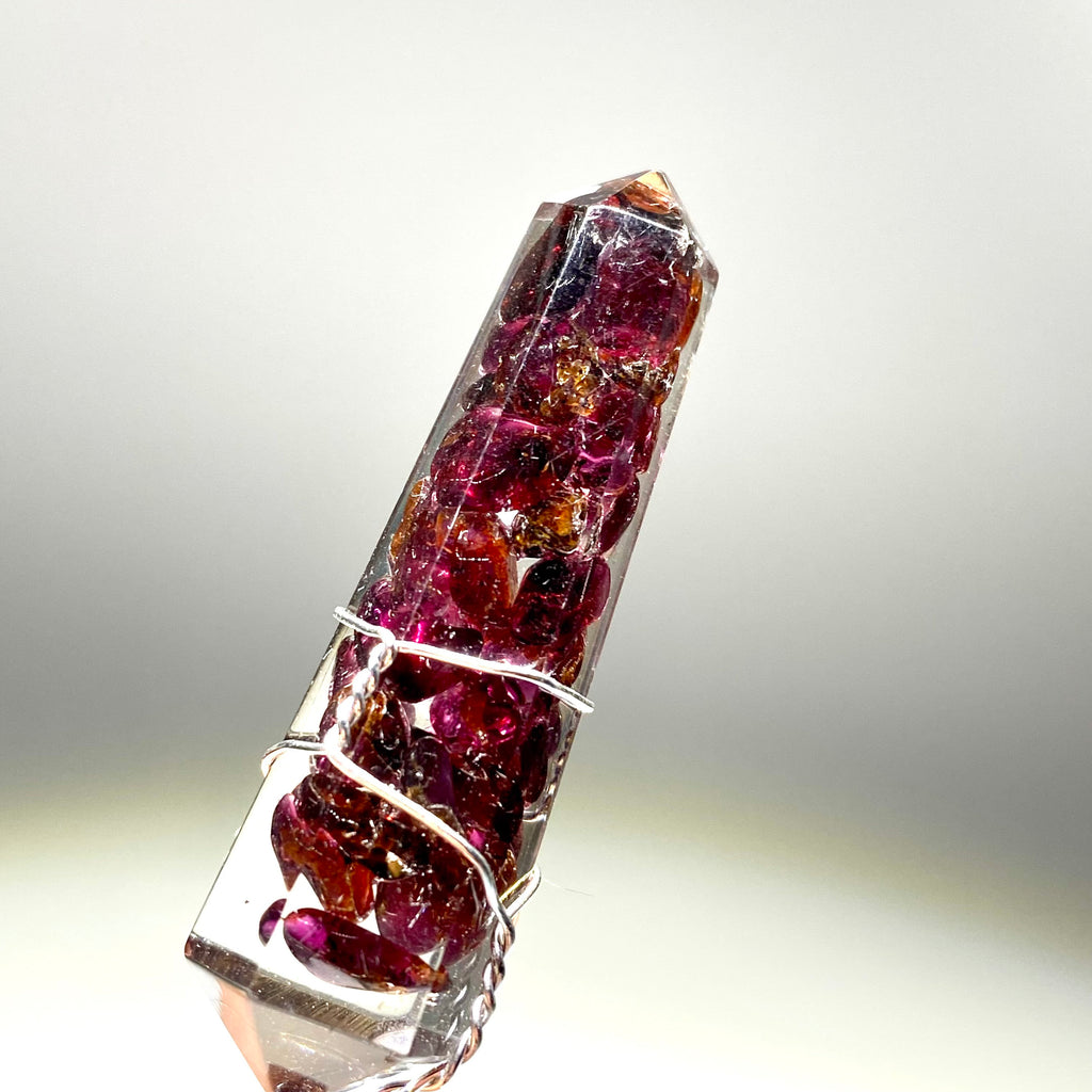 Garnet in Orgonite Wire Wrapped Pendant Necklace