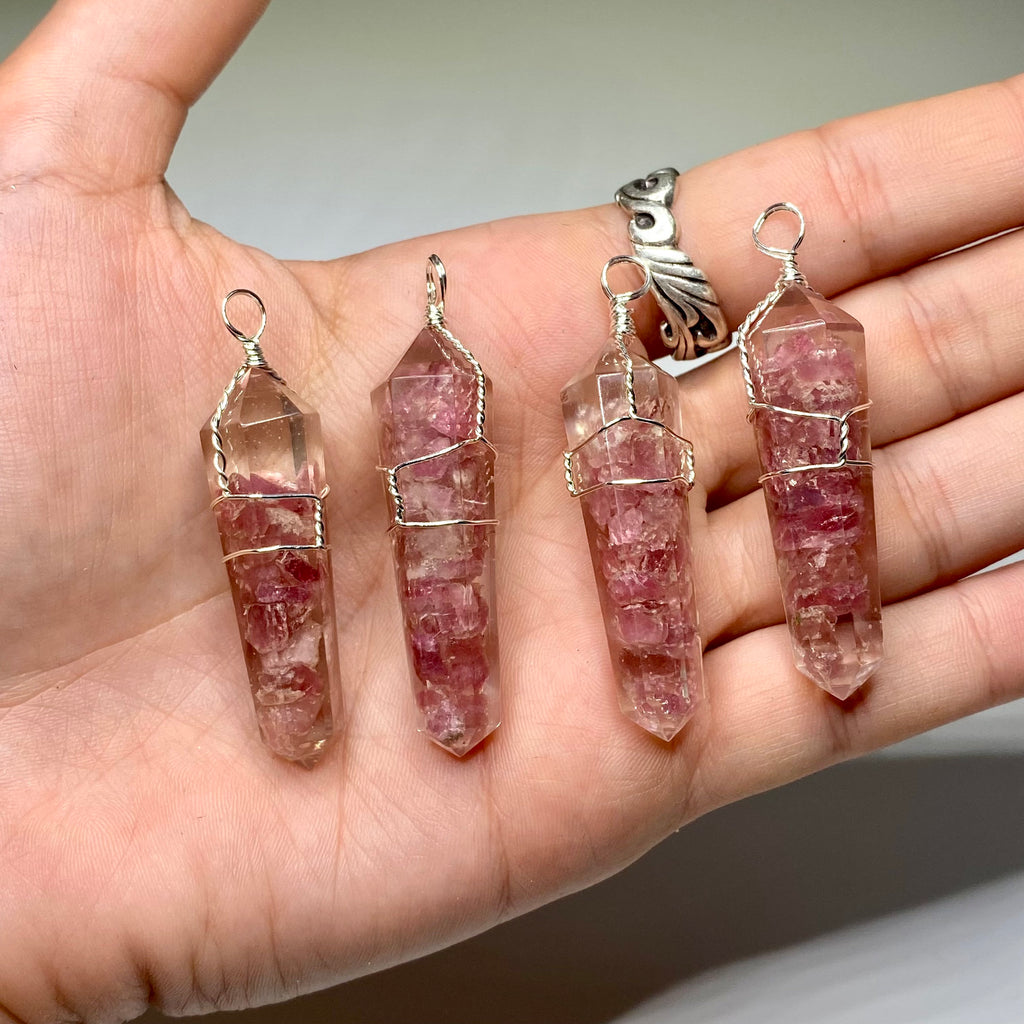 Pink Tourmaline in Orgonite Wire Wrapped Pendant Necklace