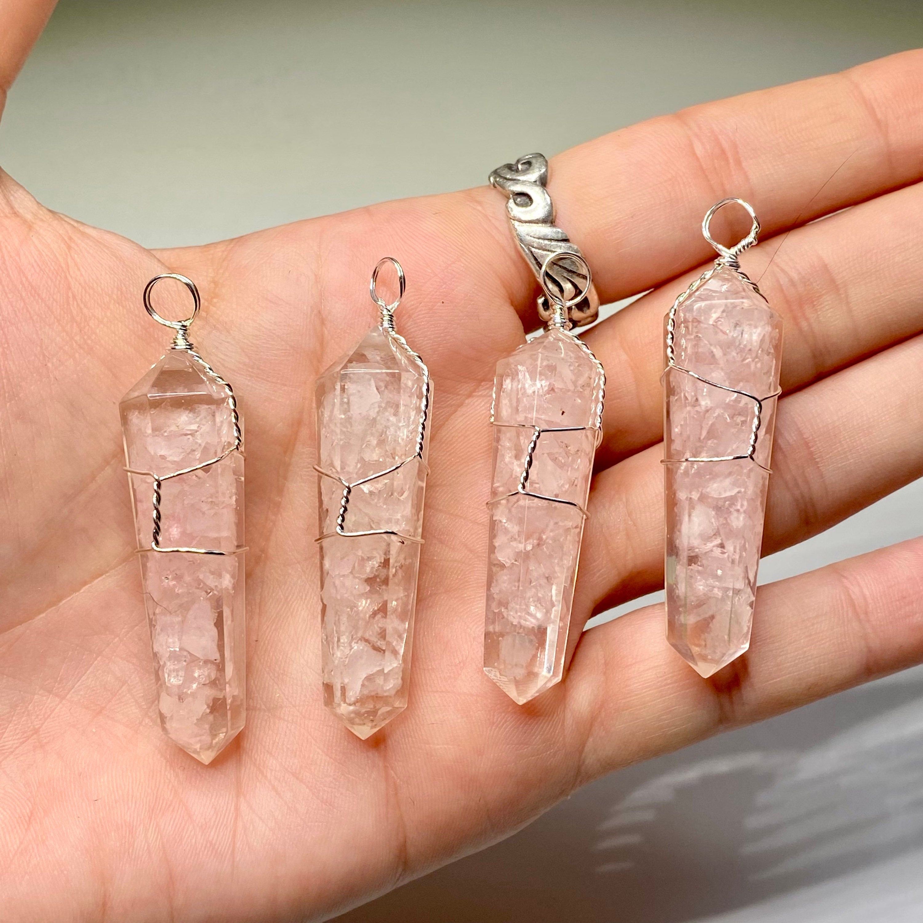 Rose Quartz in Orgonite Wire Wrapped Pendant Necklace