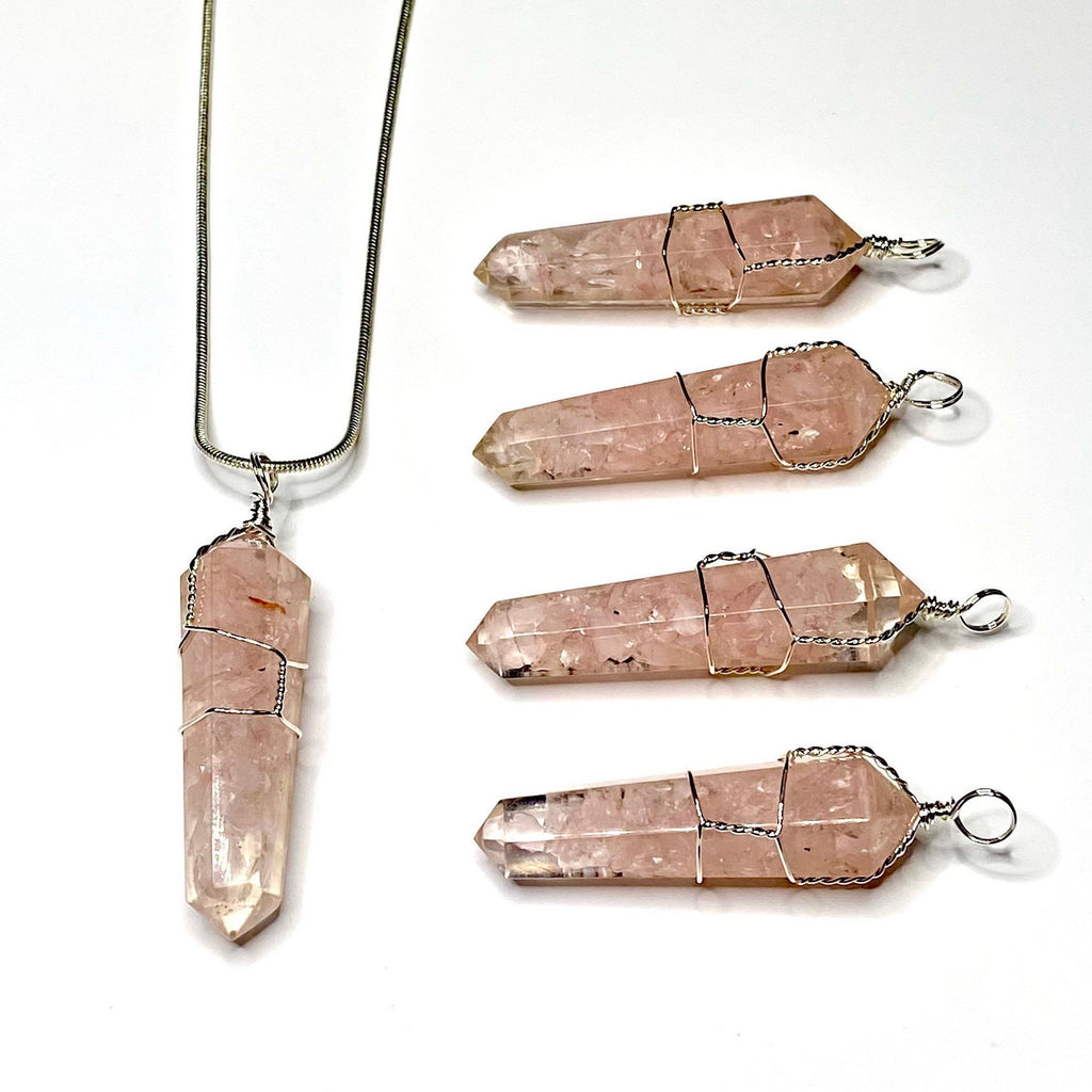 Rose Quartz in Orgonite Wire Wrapped Pendant Necklace