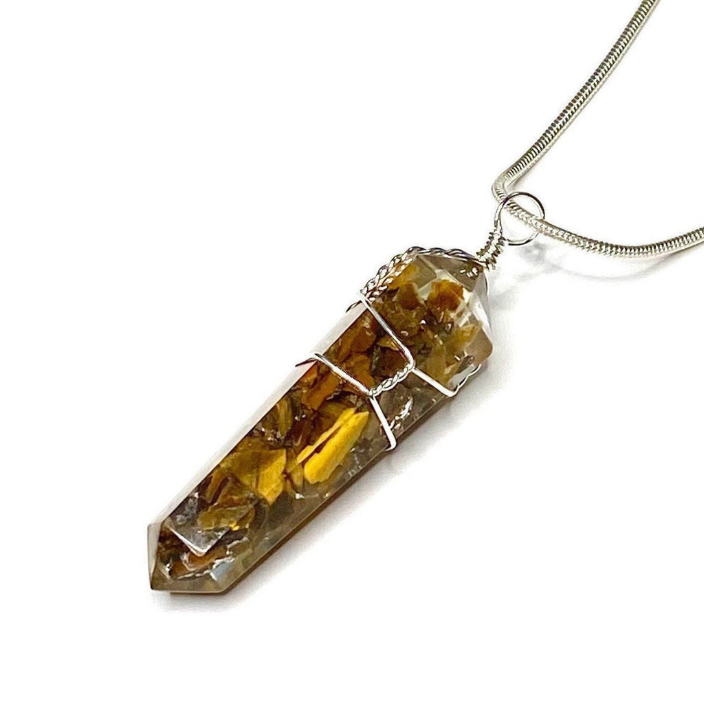 Tigers Eye in Orgonite Coil Wrapped Pendant Necklace