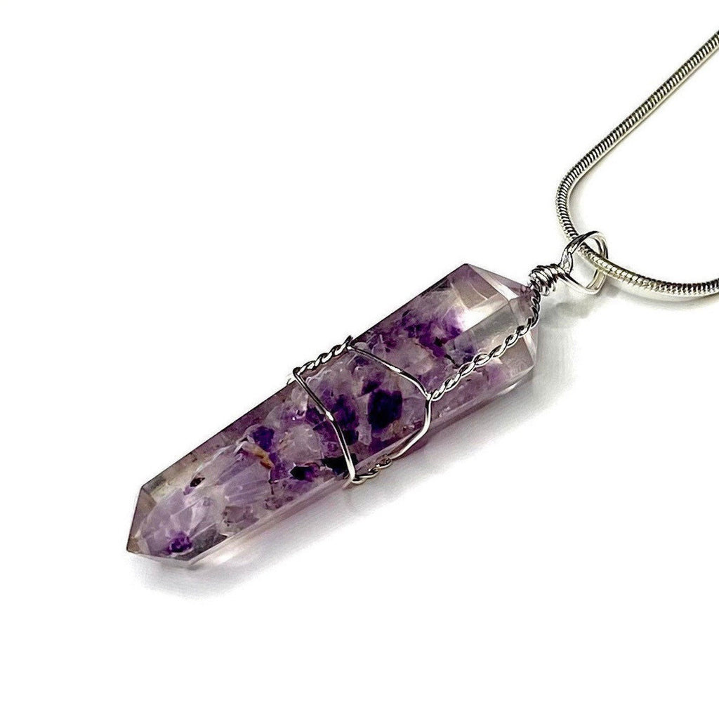 Amethyst in Orgonite Wire Wrapped Pendant Necklace