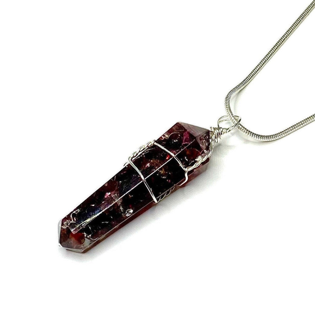 Garnet in Orgonite Wire Wrapped Pendant Necklace