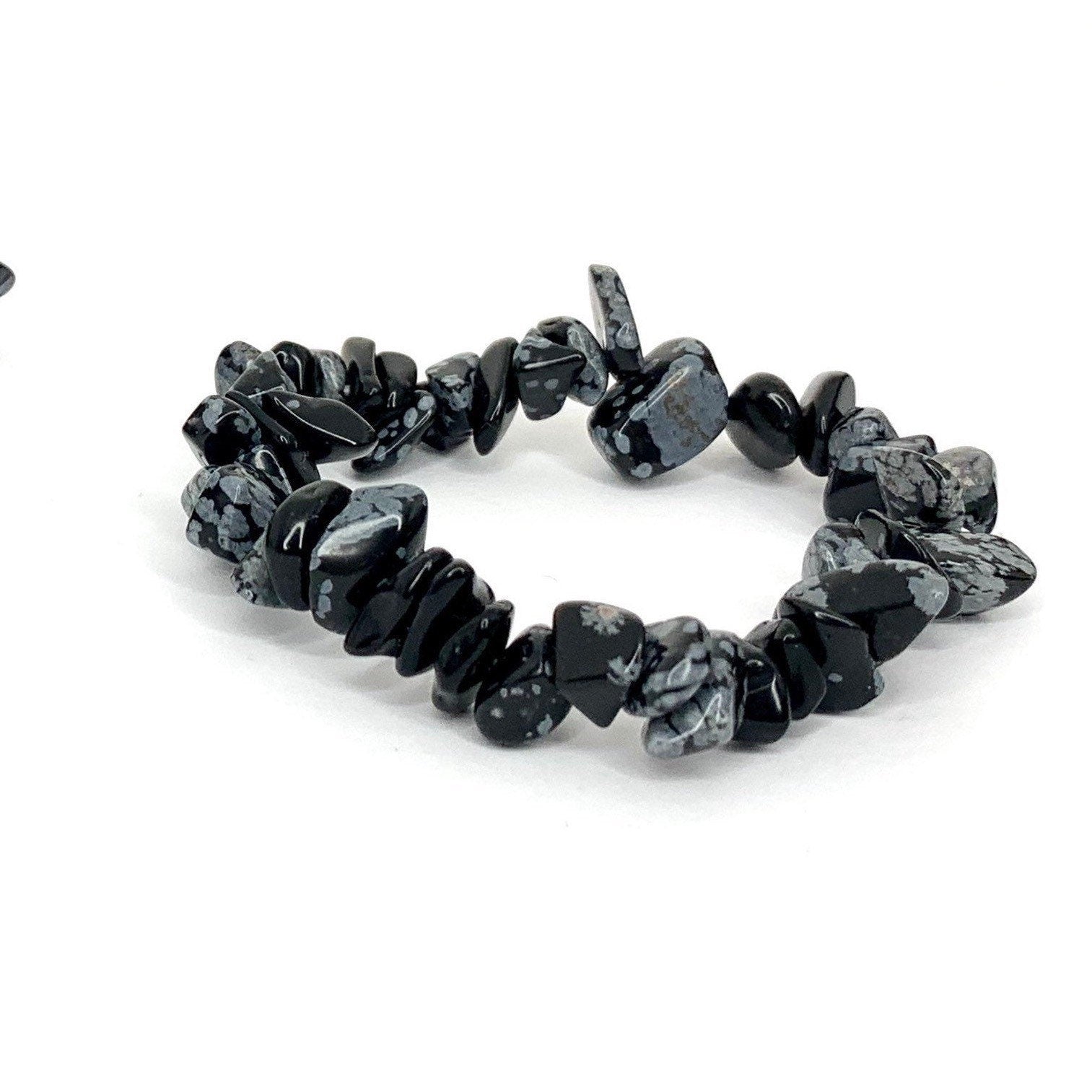 Snowflake Obsidian Crystal Chip Bracelet: Gemstone Beaded Stretch Bracelet