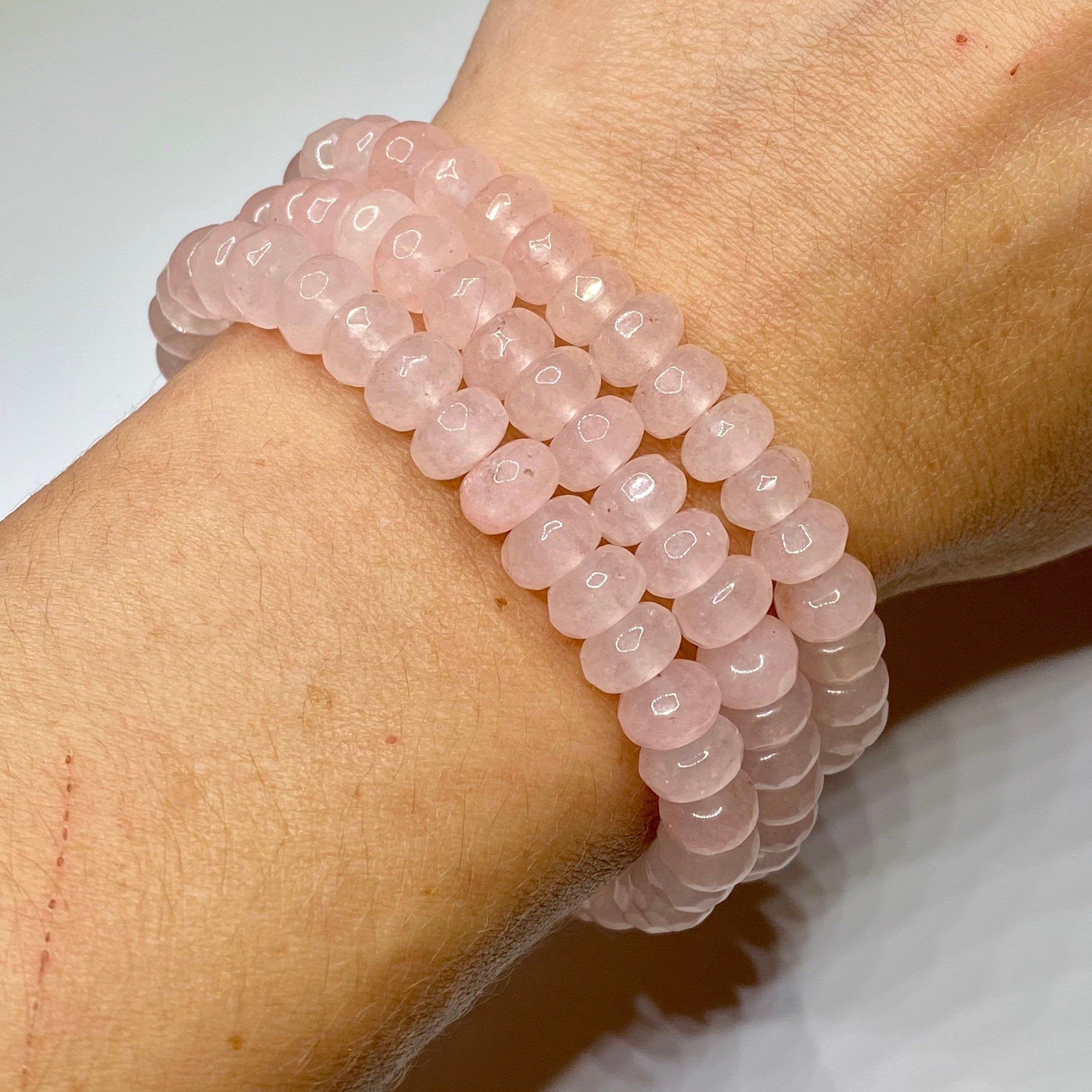 Rose Quartz Rondelle Crystal Bracelet