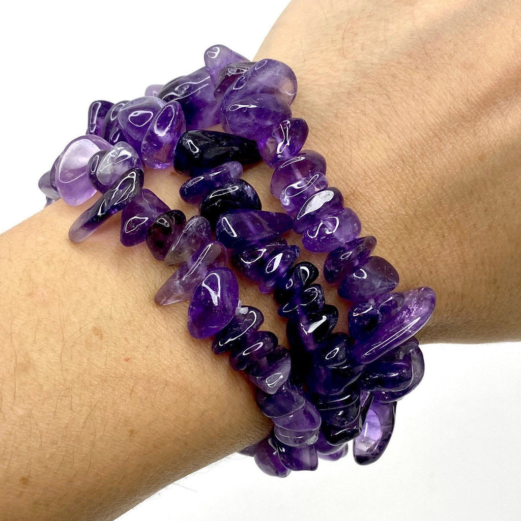 Amethyst Crystal Chip Bracelet: Calming Gemstone Stretch Bracelet