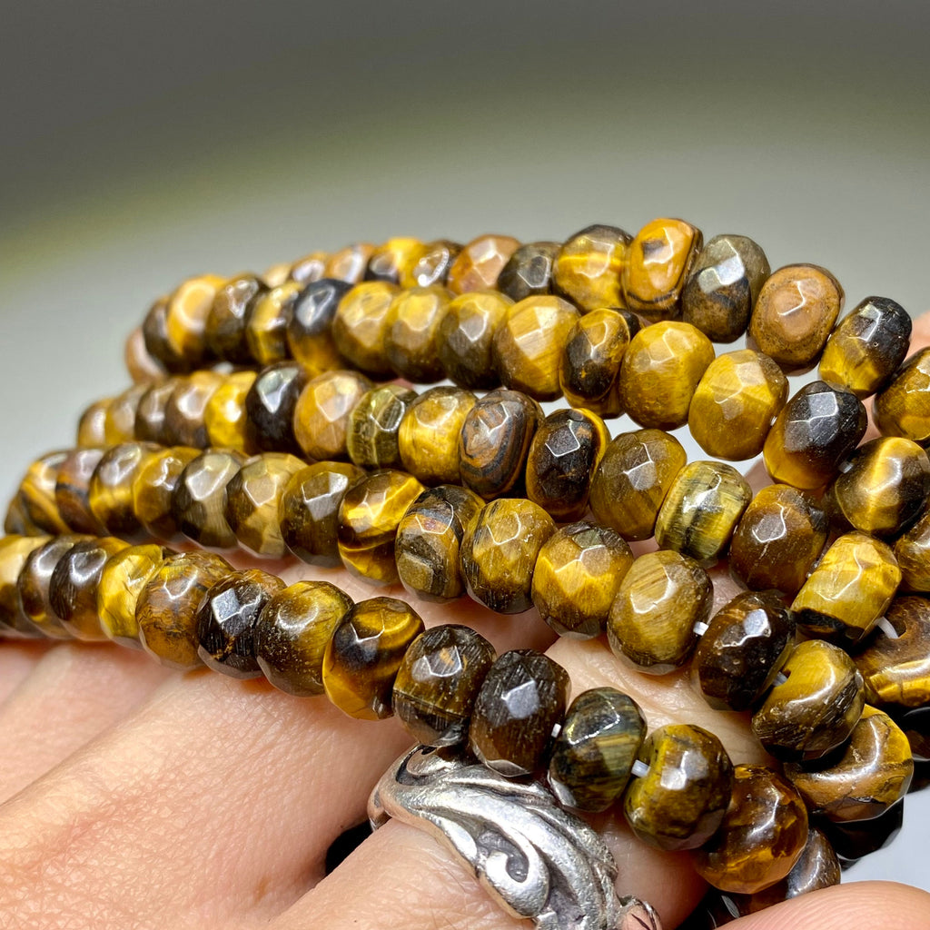 Tiger Eye Faceted Rondelle Crystal Bracelet: Handmade Gemstone Beaded Bracelet