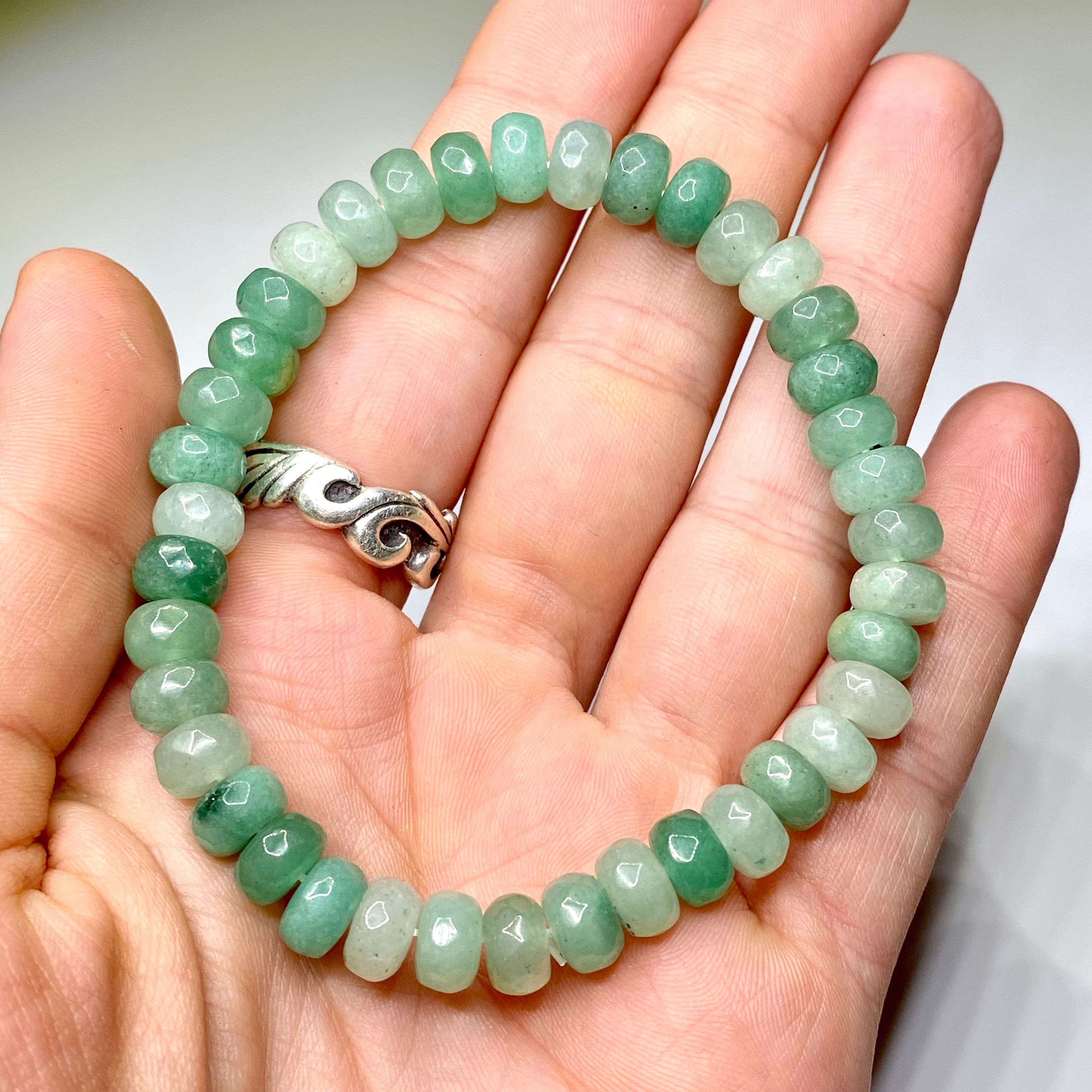 Green Aventurine Crystal Bracelet: Faceted Rondelle Beaded Bracelet