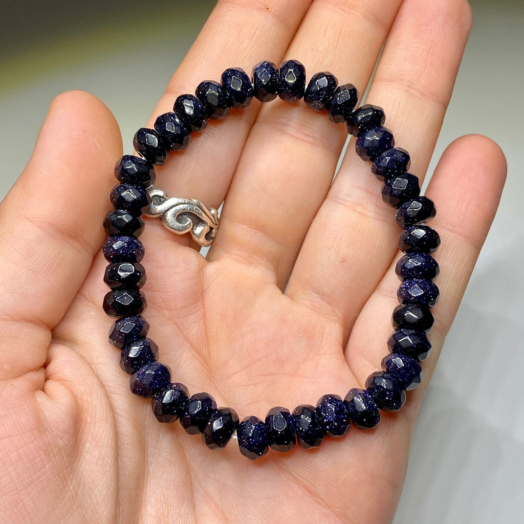 Blue Goldstone Crystal Bracelet: Faceted Rondelle Beaded Bracelet