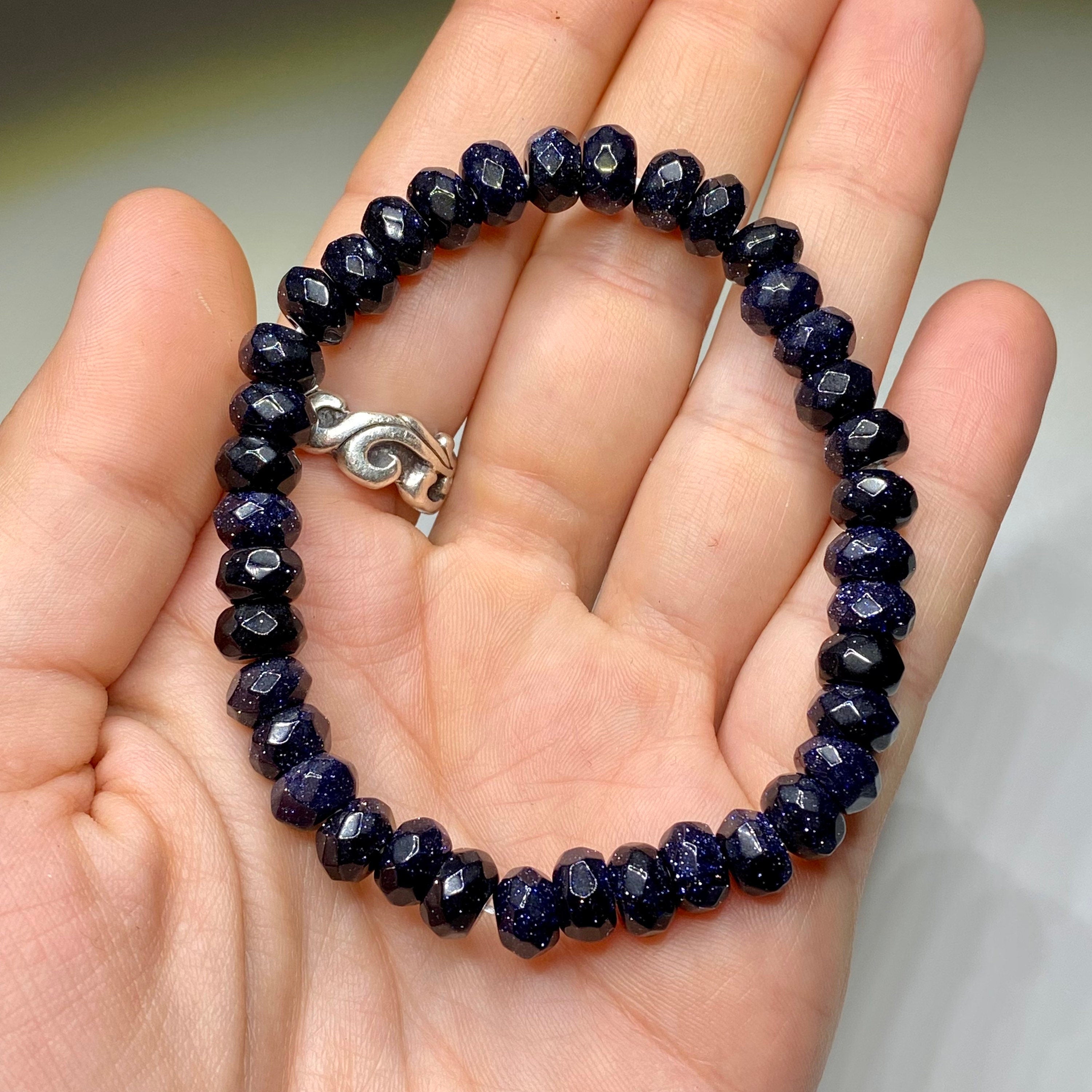 Blue Goldstone Crystal Bracelet: Faceted Rondelle Beaded Bracelet