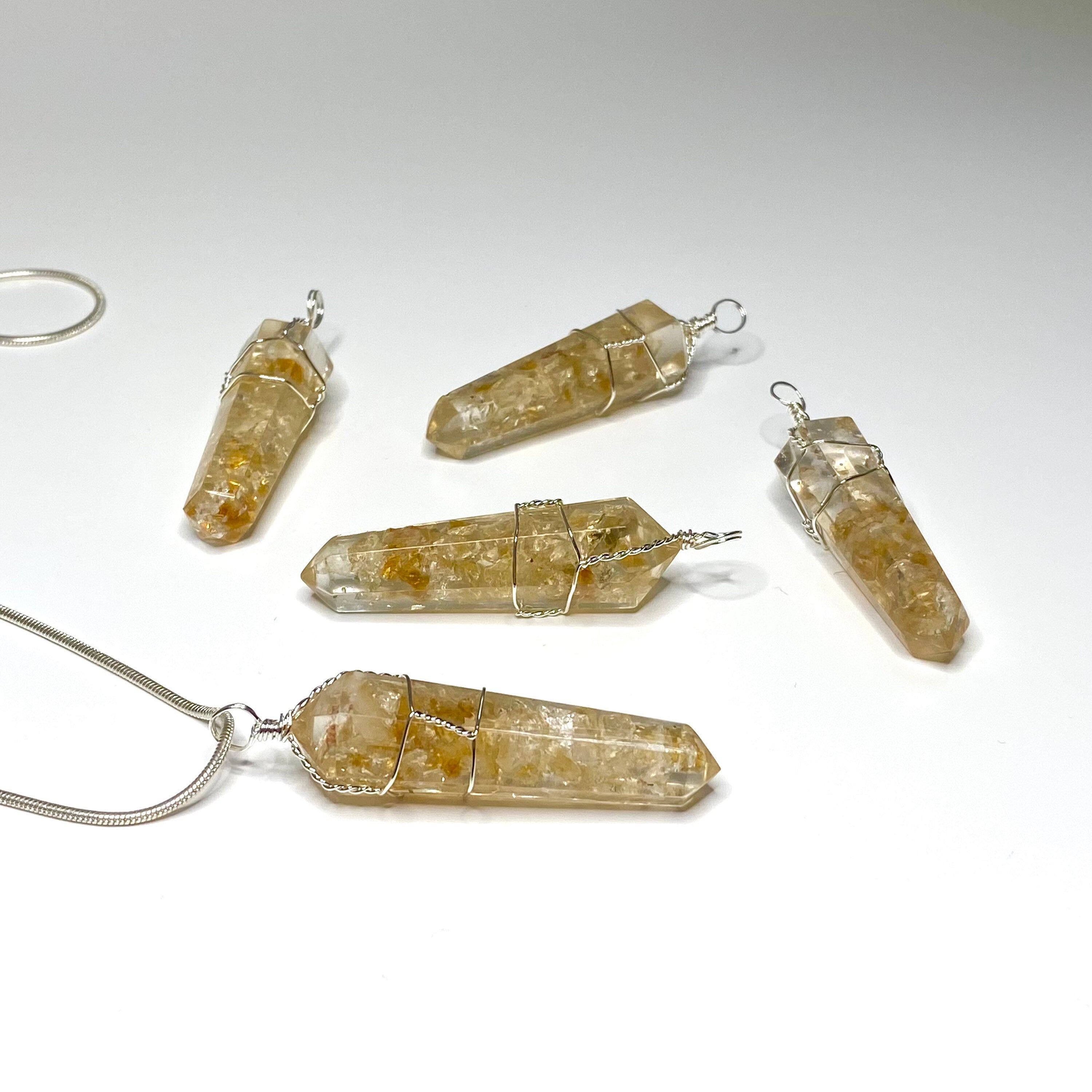Citrine in Orgonite Wire Wrapped Pendant Necklace