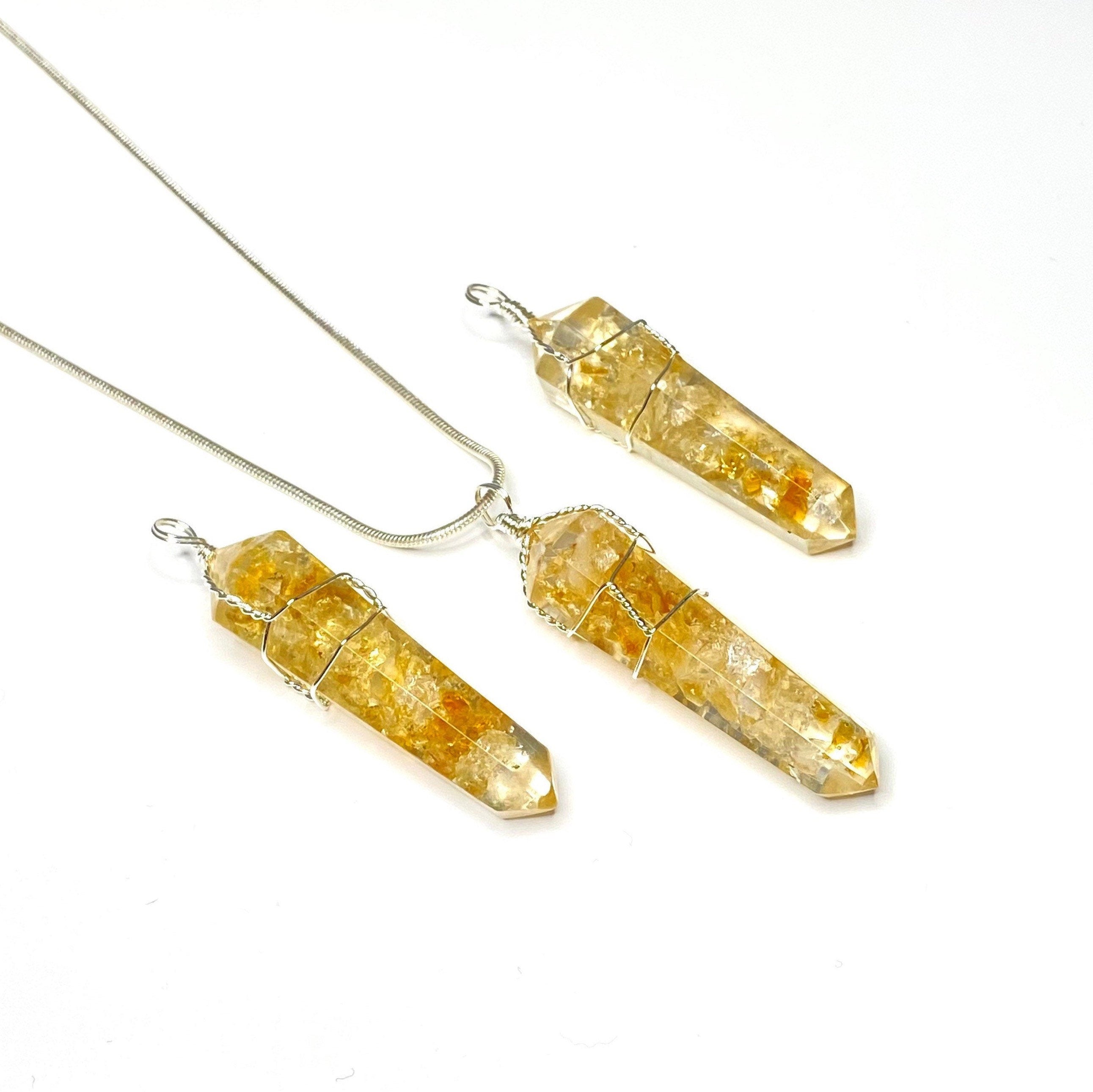 Citrine in Orgonite Wire Wrapped Pendant Necklace