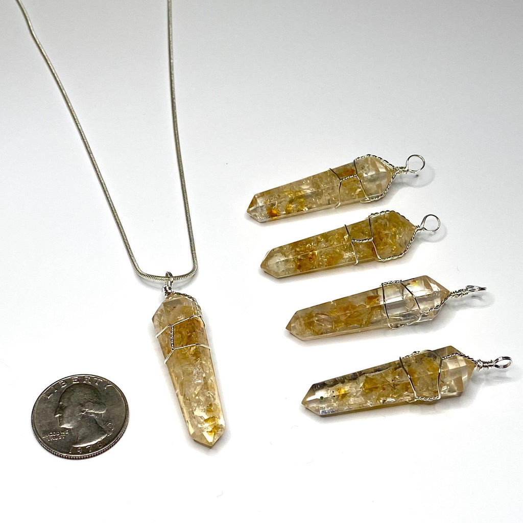 Citrine in Orgonite Wire Wrapped Pendant Necklace