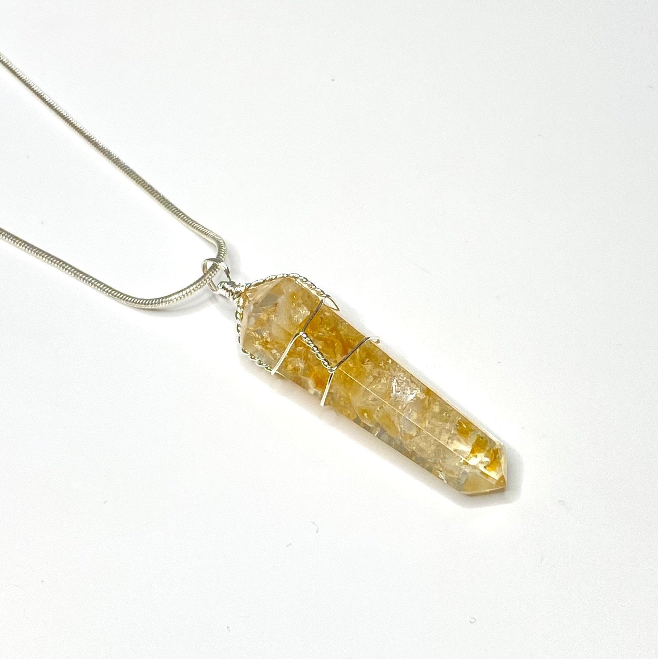 Citrine in Orgonite Wire Wrapped Pendant Necklace
