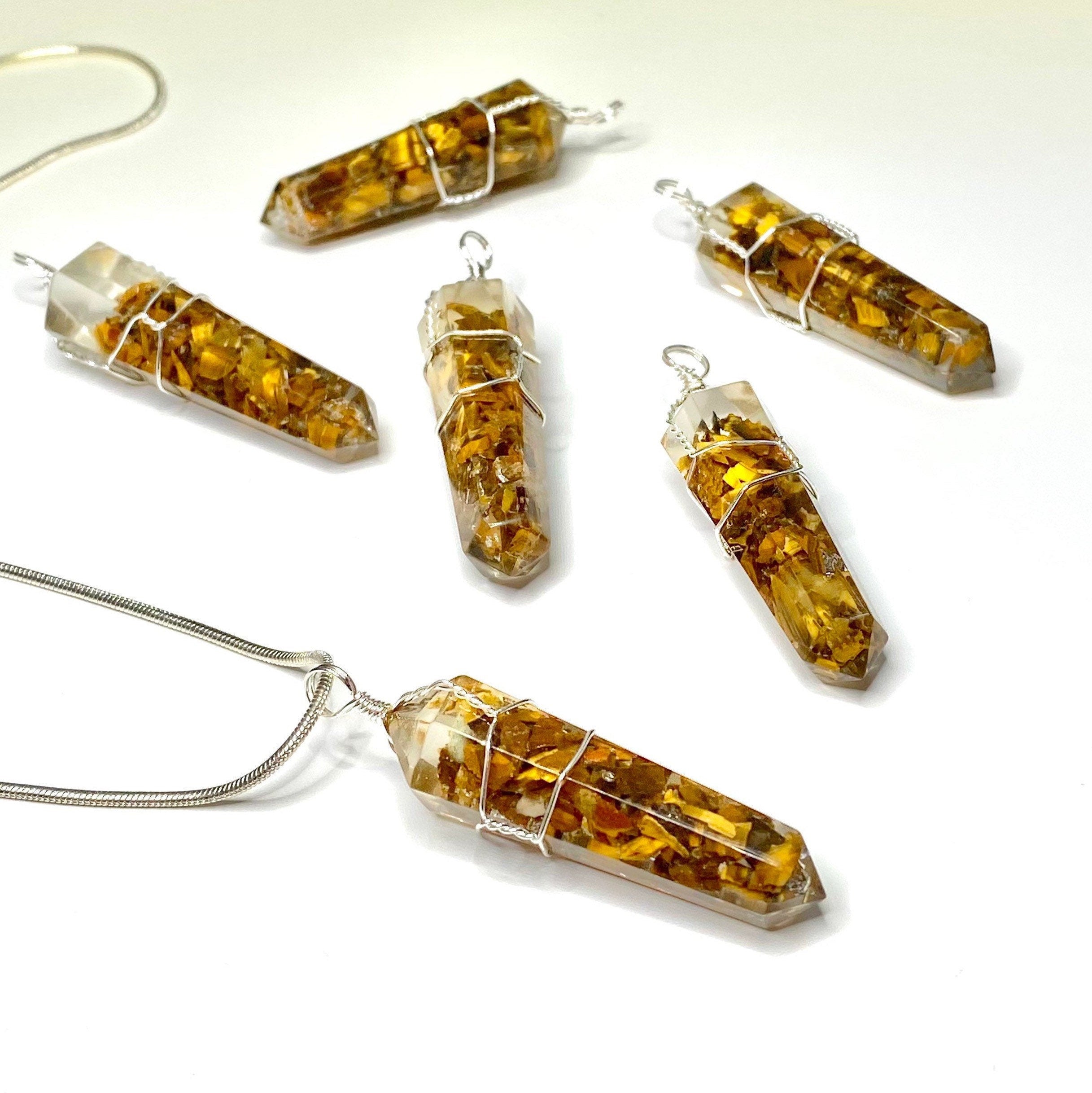 Tigers Eye in Orgonite Coil Wrapped Pendant Necklace