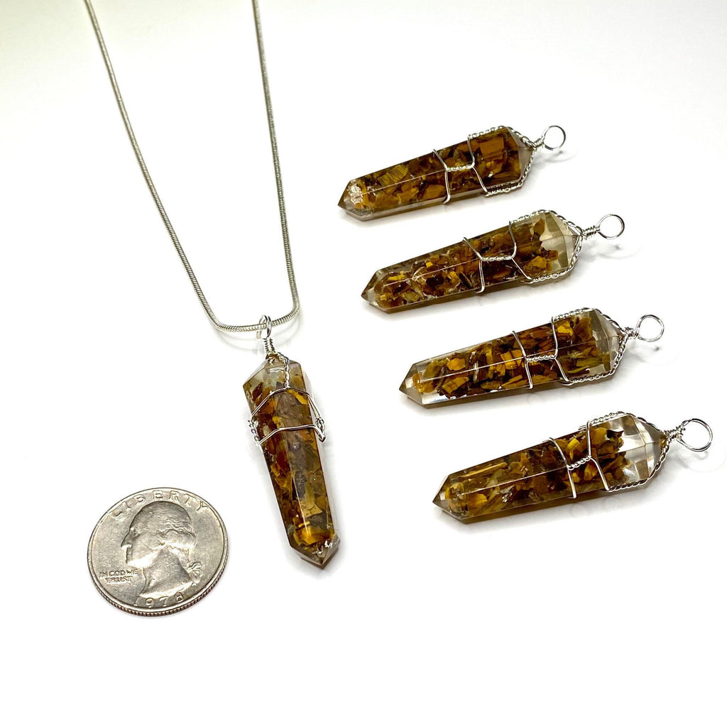 Tigers Eye in Orgonite Coil Wrapped Pendant Necklace
