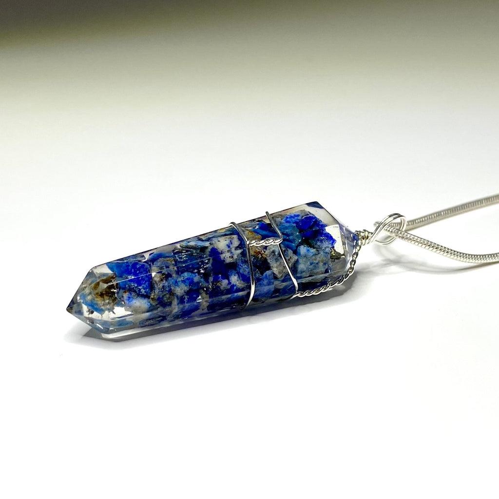 Lapis Lazuli in Orgonite Wire Wrapped Pendant Necklace