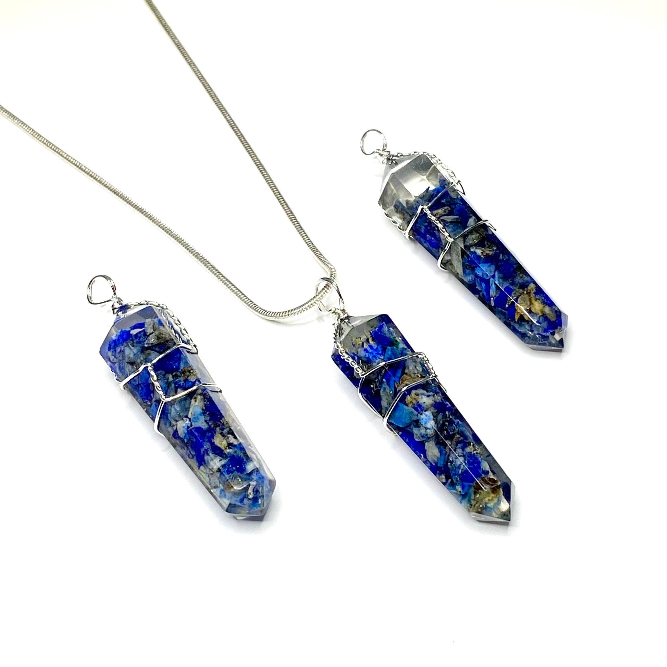 Lapis Lazuli in Orgonite Wire Wrapped Pendant Necklace