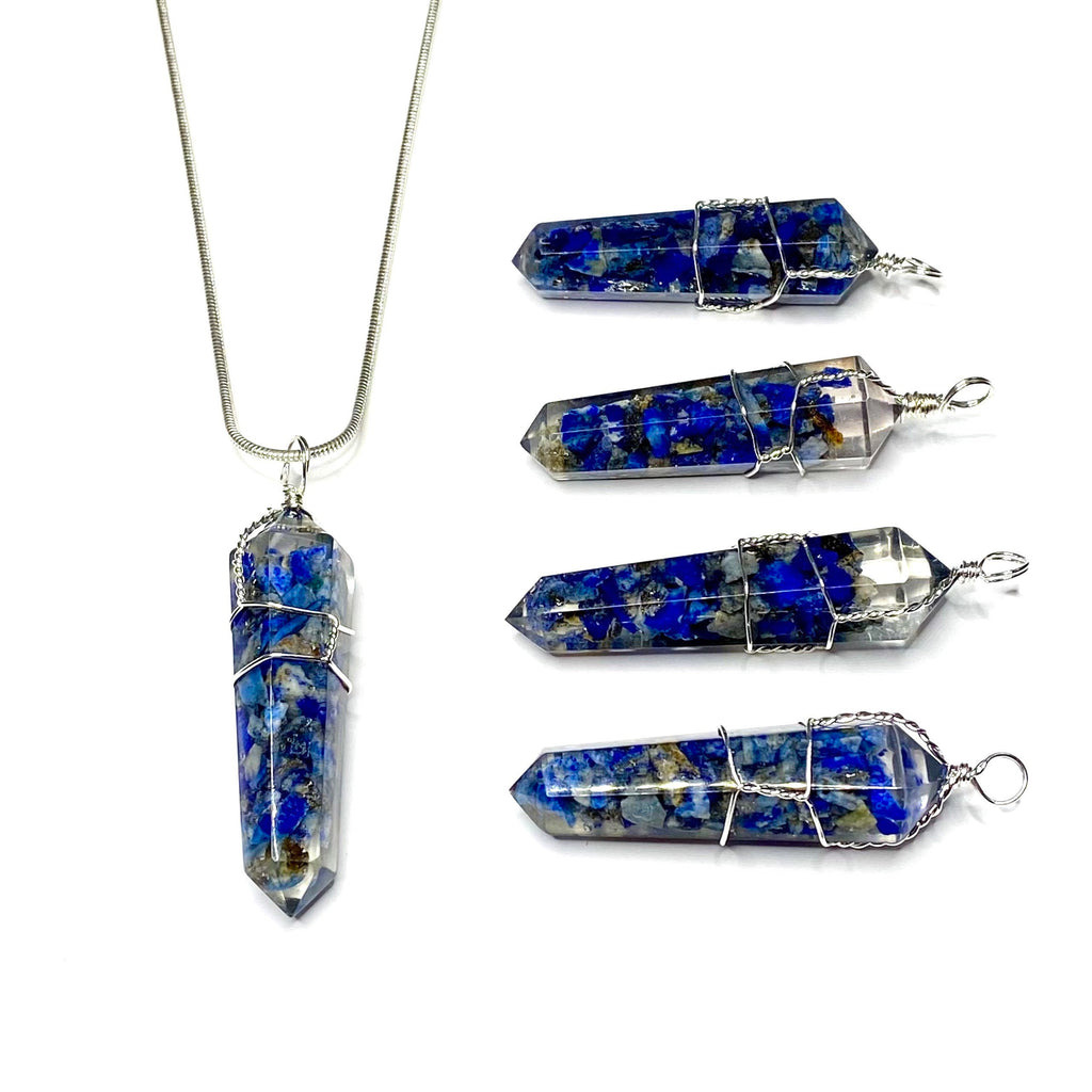 Lapis Lazuli in Orgonite Wire Wrapped Pendant Necklace