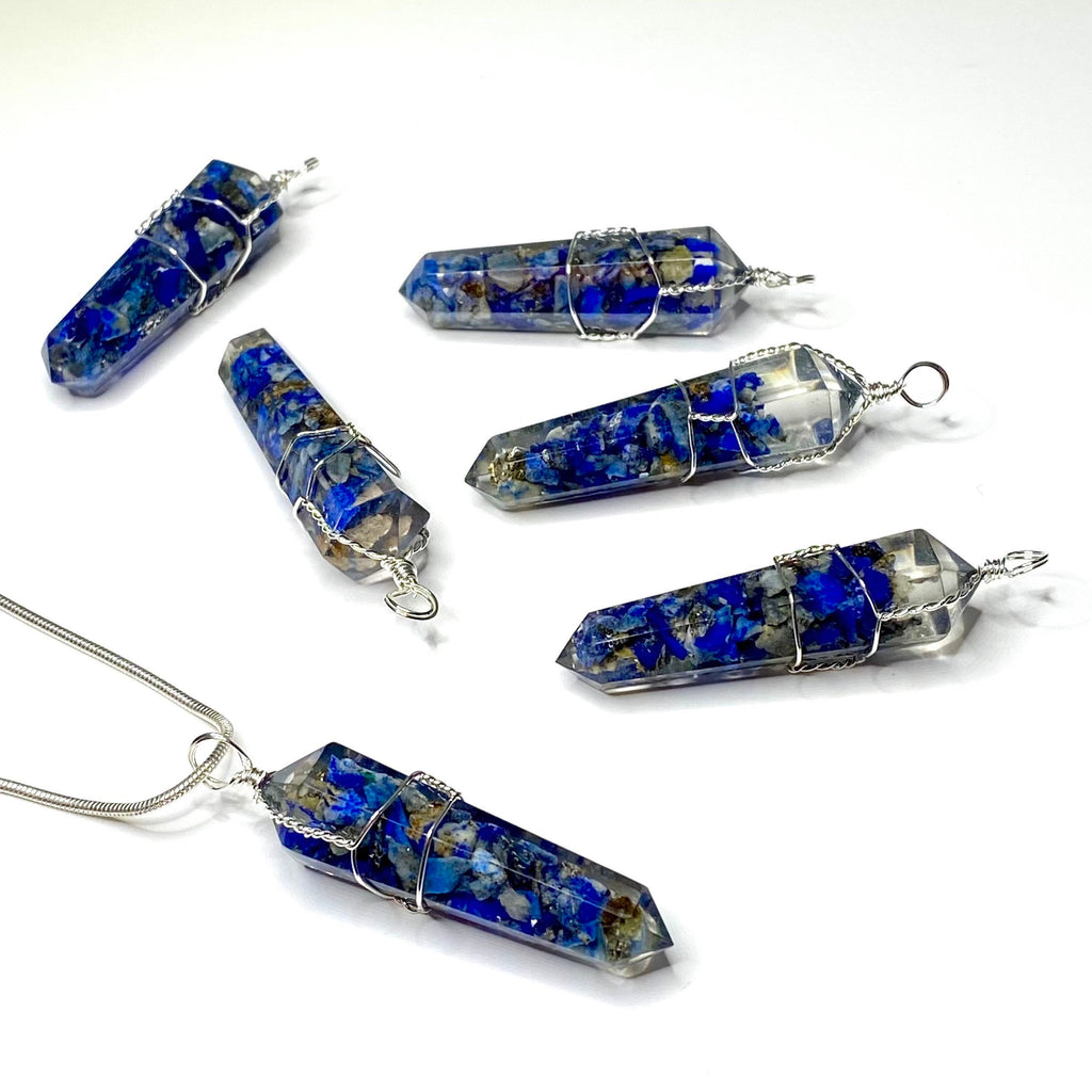 Lapis Lazuli in Orgonite Wire Wrapped Pendant Necklace