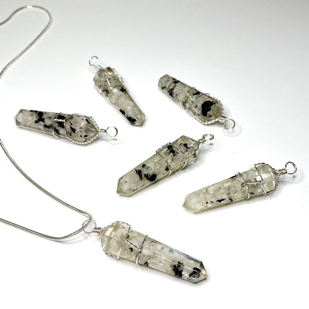 Moonstone in Orgonite Wire Wrapped Pendant Necklace