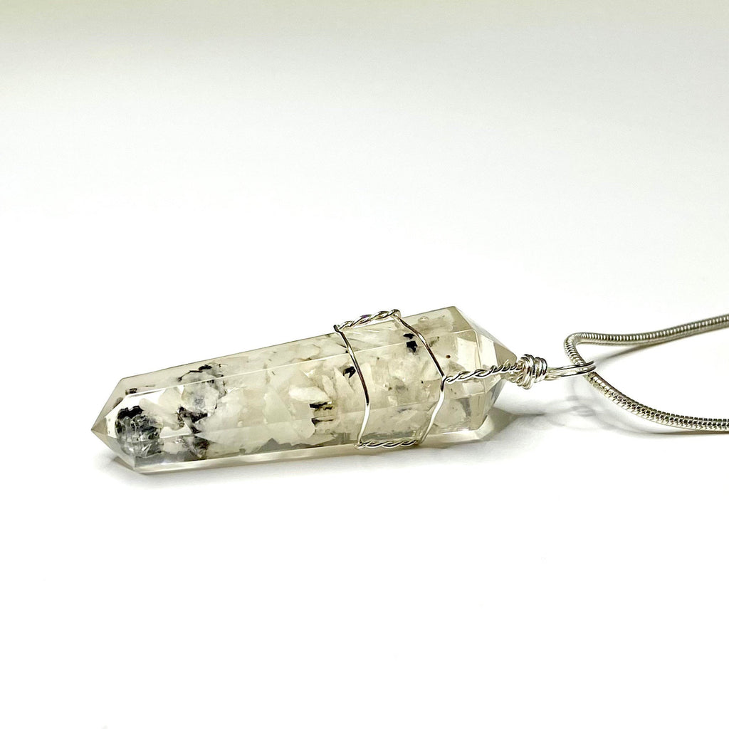 Moonstone in Orgonite Wire Wrapped Pendant Necklace