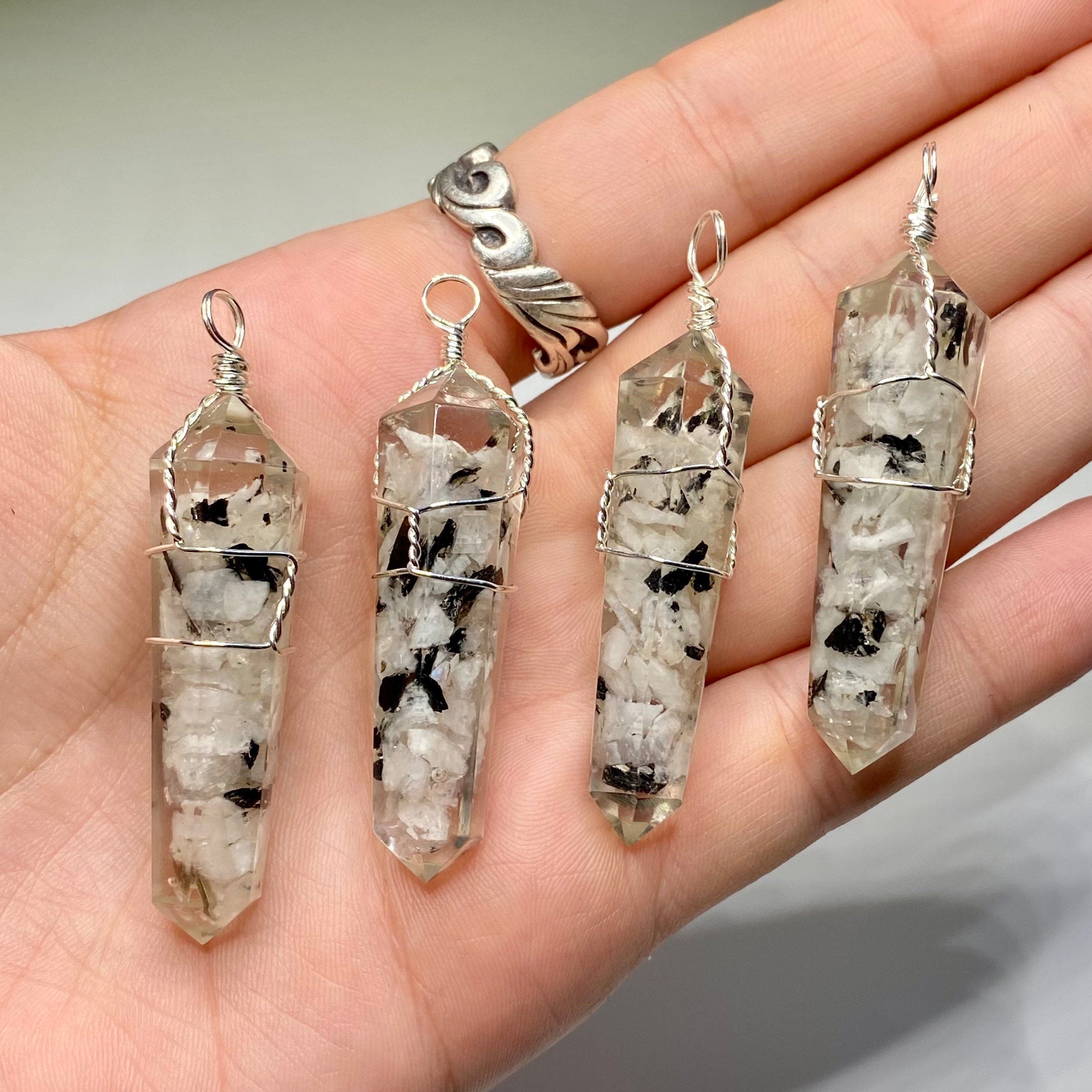 Moonstone in Orgonite Wire Wrapped Pendant Necklace