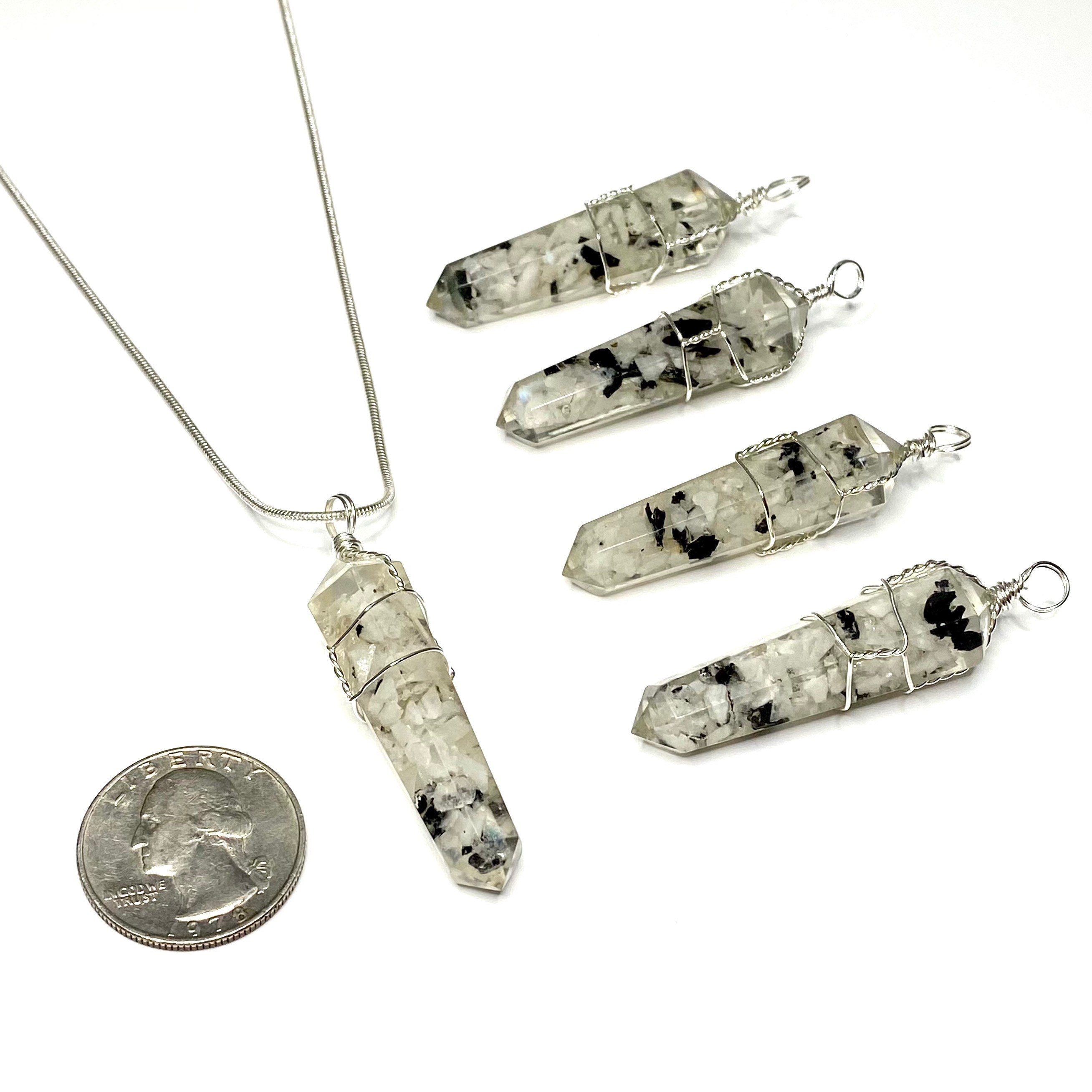 Moonstone in Orgonite Wire Wrapped Pendant Necklace
