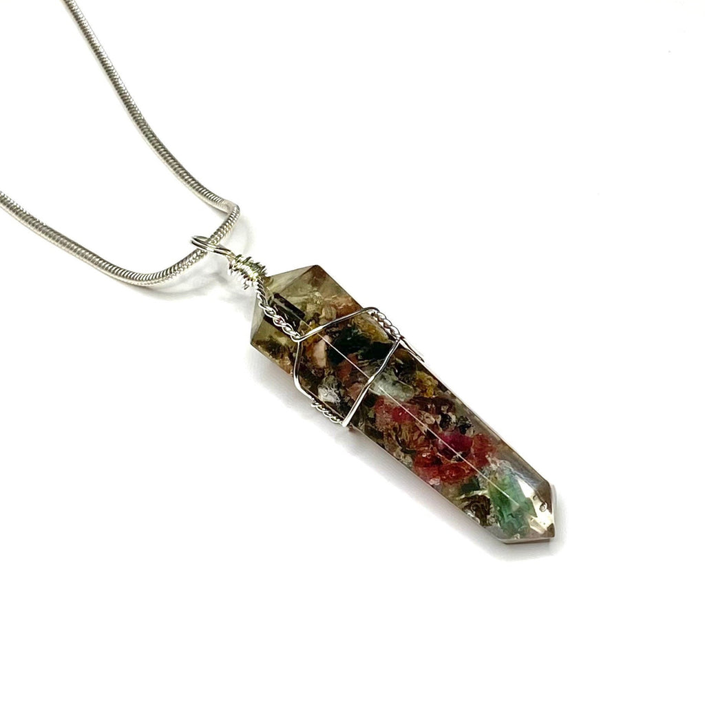 Watermelon Tourmaline in Orgonite Wire Wrapped Pendant Necklace