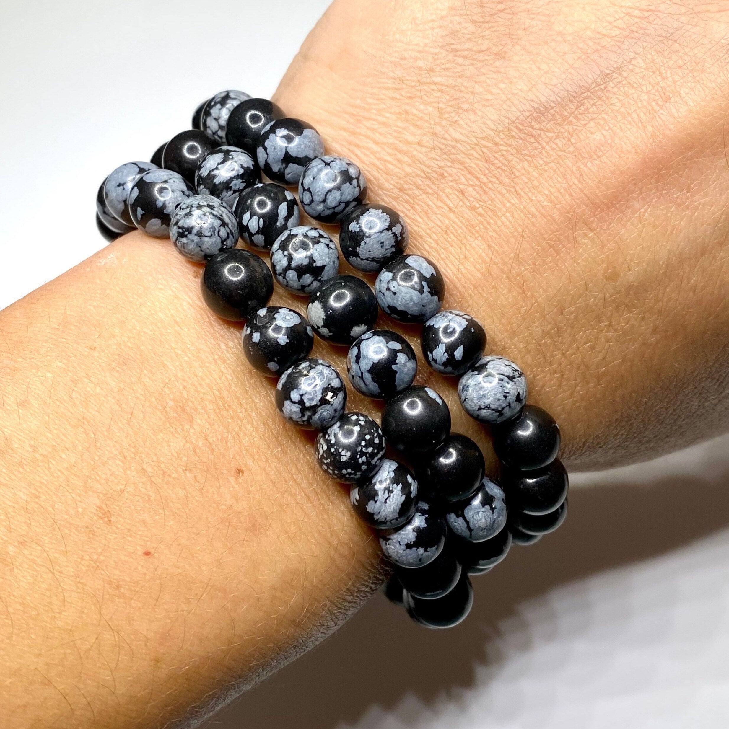 Snowflake Obsidian Crystal Bracelet: Gemstone Beaded Bracelet
