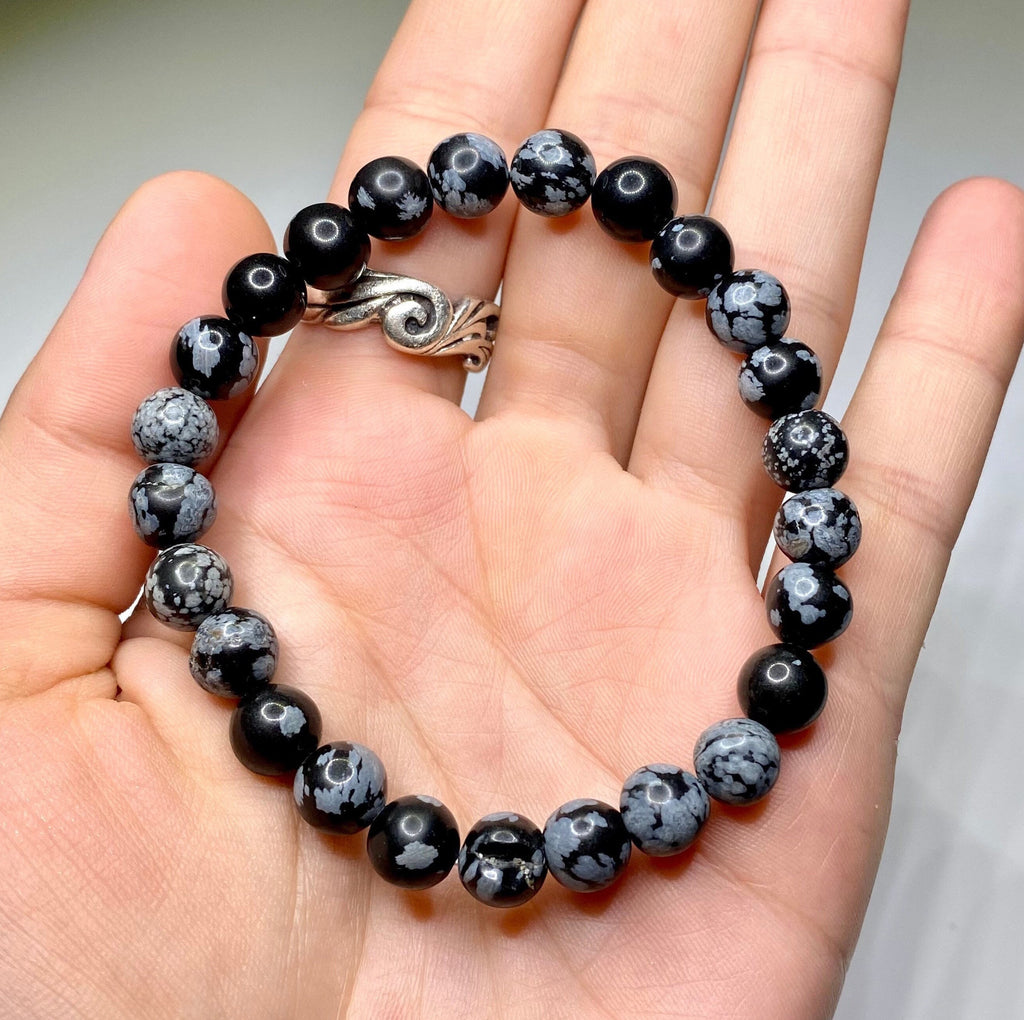 Snowflake Obsidian Crystal Bracelet: Gemstone Beaded Bracelet